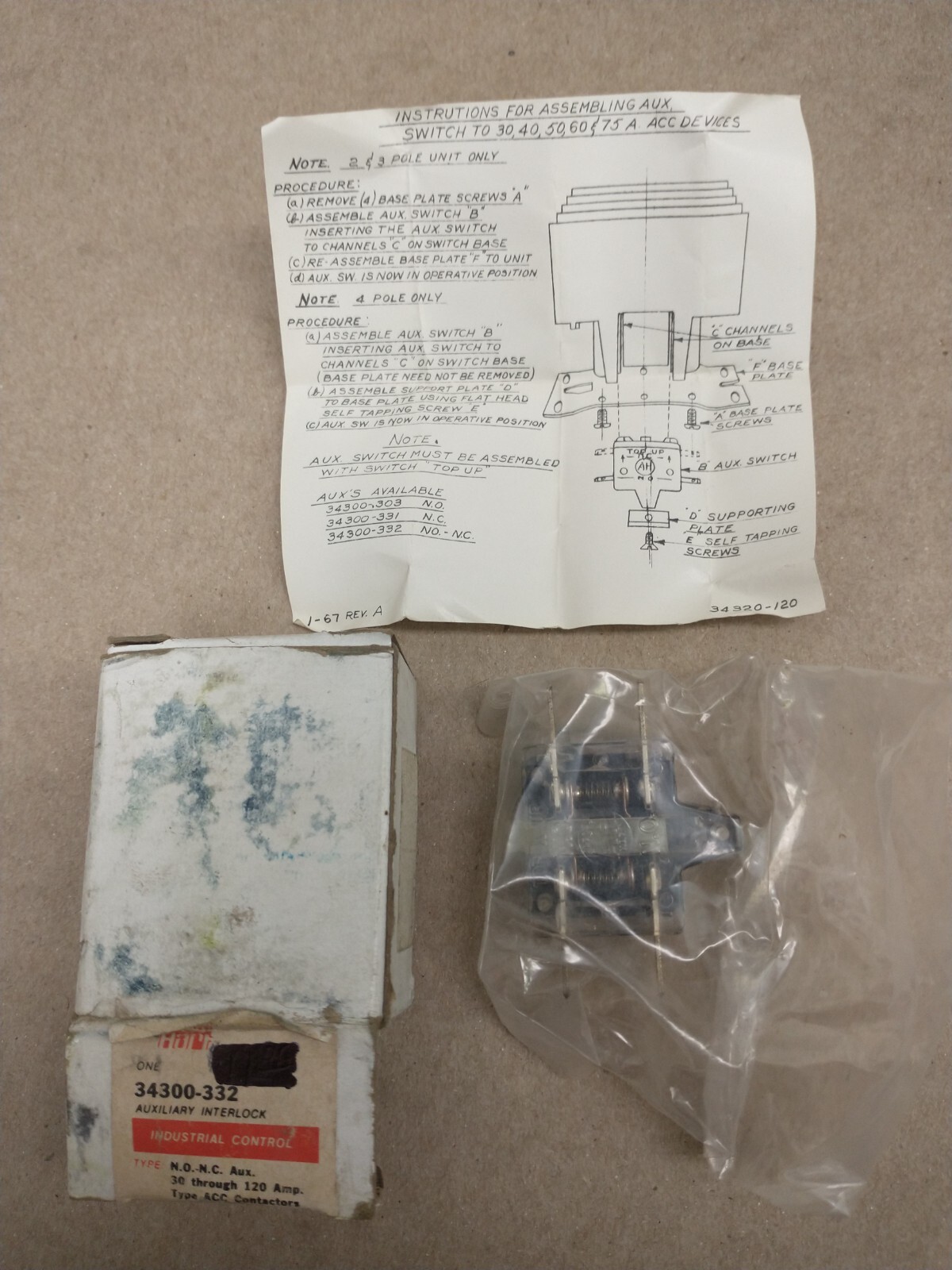 Arrow Hart 34300-332 Auxiliary Interlock Contact