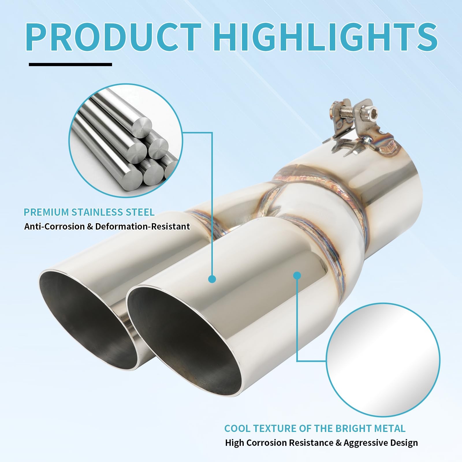 Polished Stainless Steel Dual Exhaust Tip 3″ Inlet 3″ Outlet 9.5″ Overall