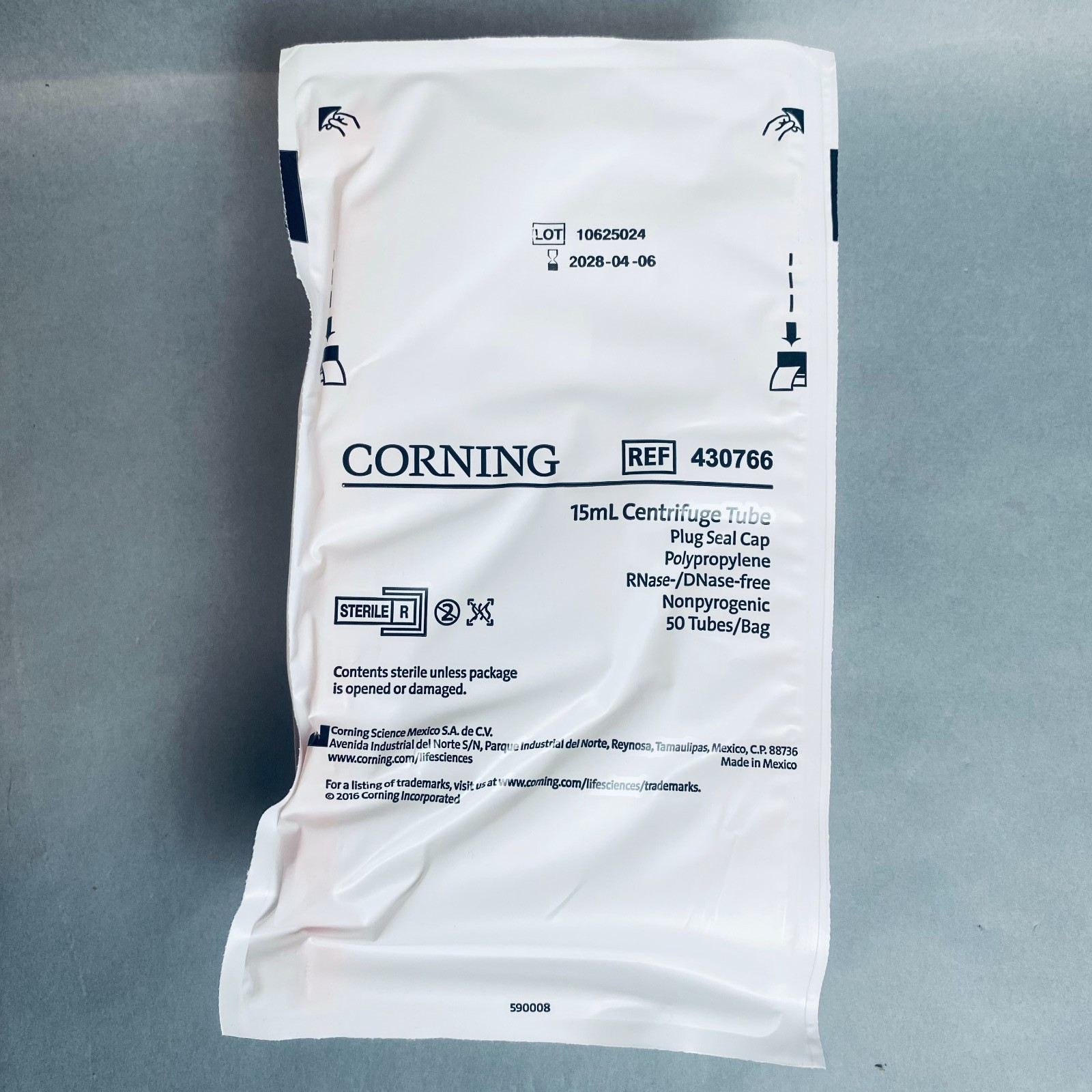 Corning Centrifuge Tube 15 ml Plug Seal Cap Polypropylene Case of 500 Tubes
