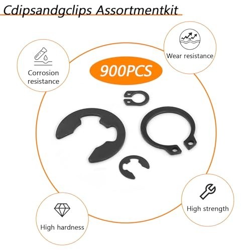 900Pcs C Clips Assortment (M5-M16) and E Black Size:900Pcs