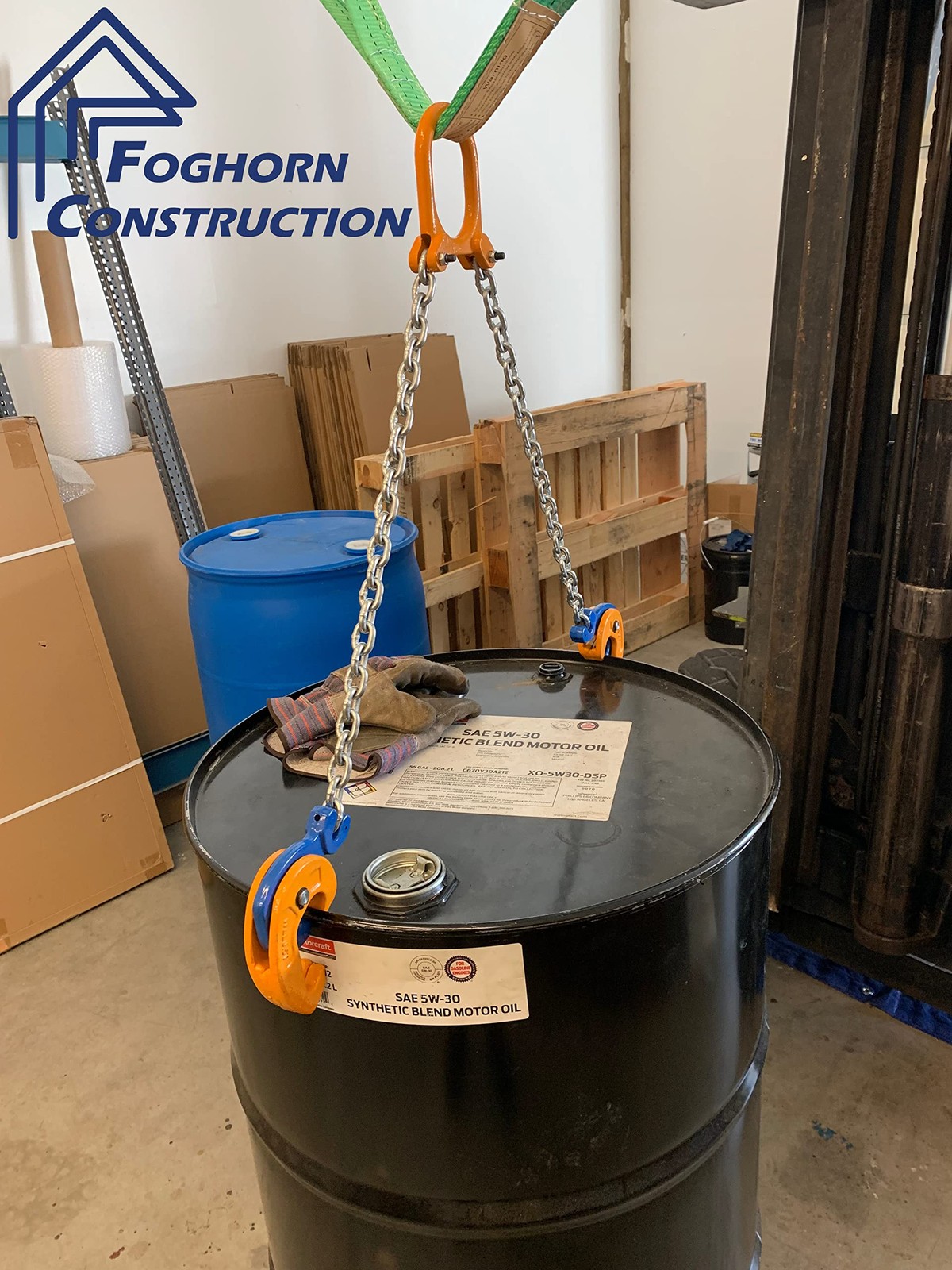 55 Gallon Drum Lifting Chain Hoist with 1 Ton Capacity – Webbing Sling…
