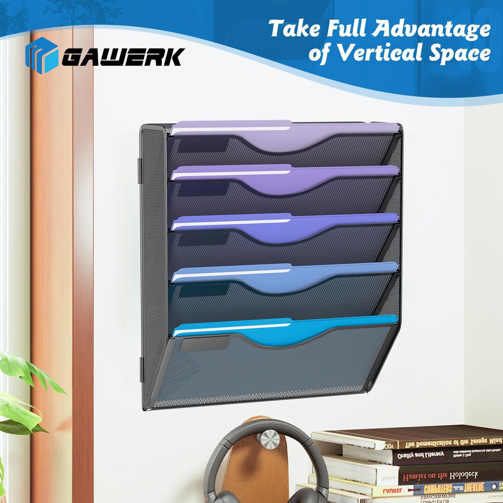 5 Tier Hanging Wall File Organizer, Mesh Mail Paper Orgnization Hanging File Fol