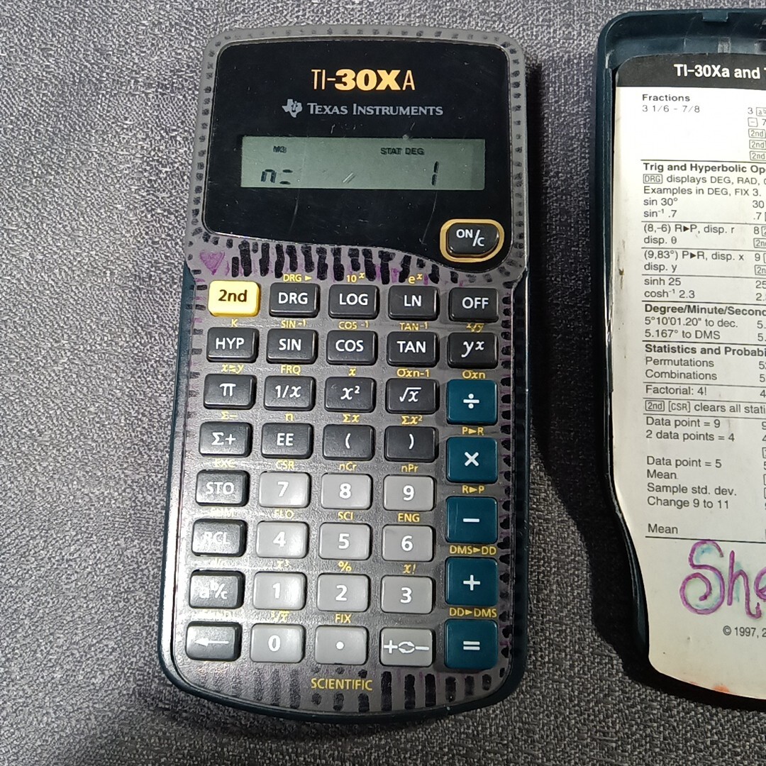 Texas Instruments TI-30Xa Scientific Calculator Solar w/ Cover WORKS, Custom Art