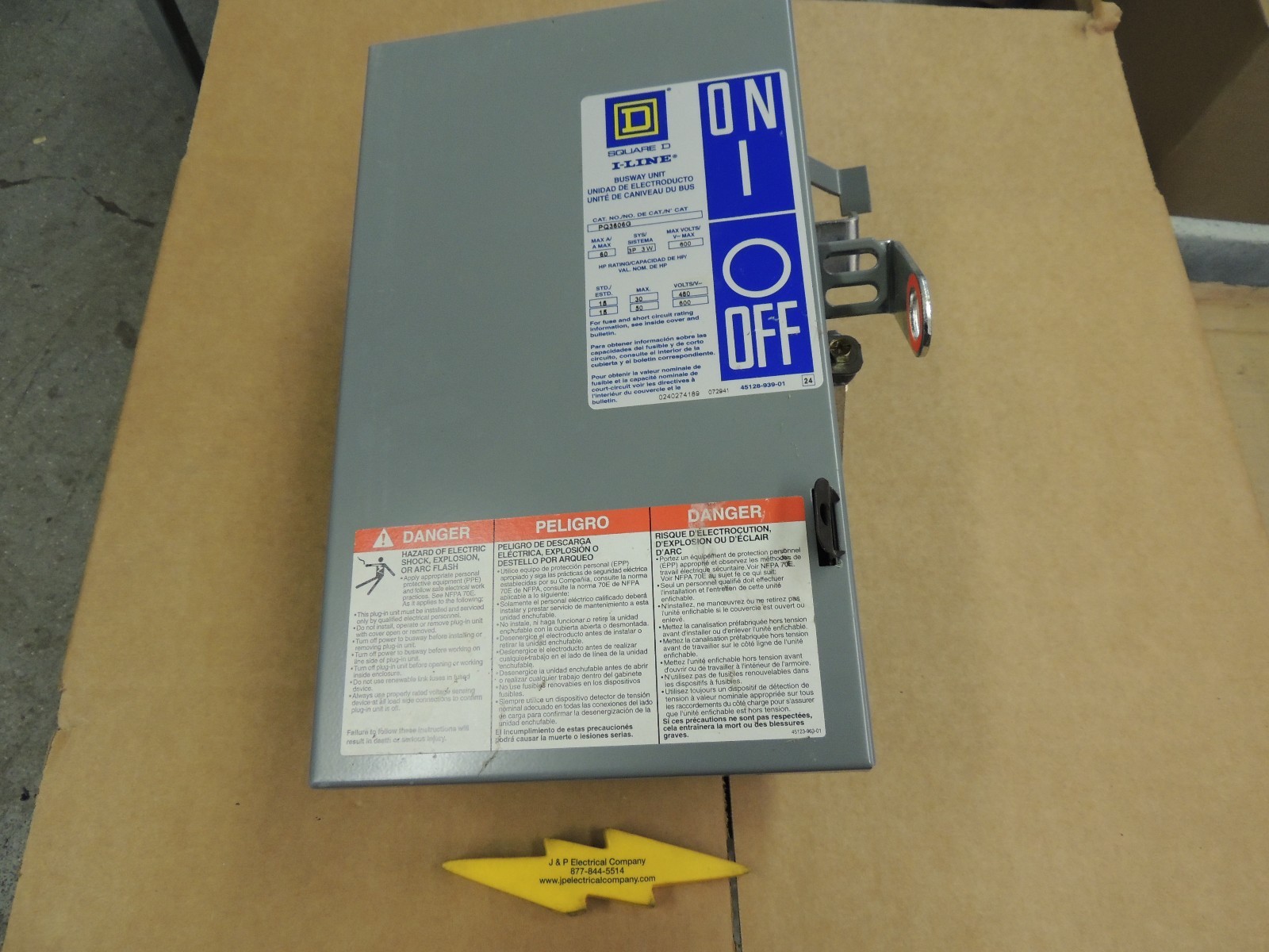 PQ3603G, SQUARE D BUSWAY SWITCH PLUG, RECON 30 AMP, 600V 3P/3W WITH GROUND