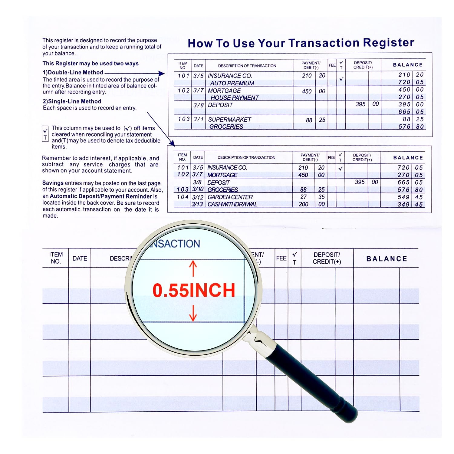 Larger Lines 20 Pack Checkbook Register, Check Registers for Personal Use, Blank