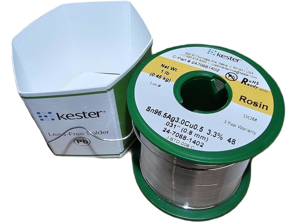 Kester 24-7068-1402-2PK Solder Wire, Rosin Core, Lead Free, SAC305, 3.3%, 0.031′
