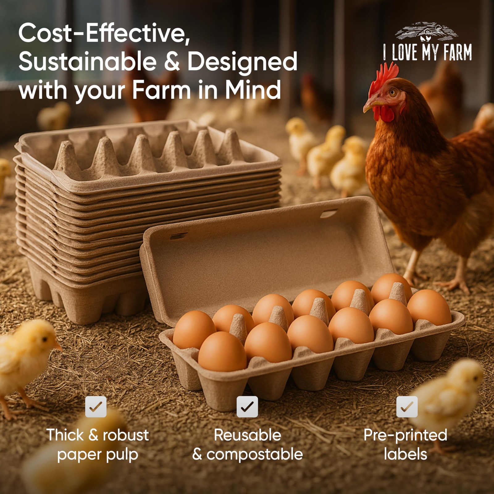 24 PCS Recycled Pulp Egg Cartons Trays Large Eggs EcoFriendly Paper Holder