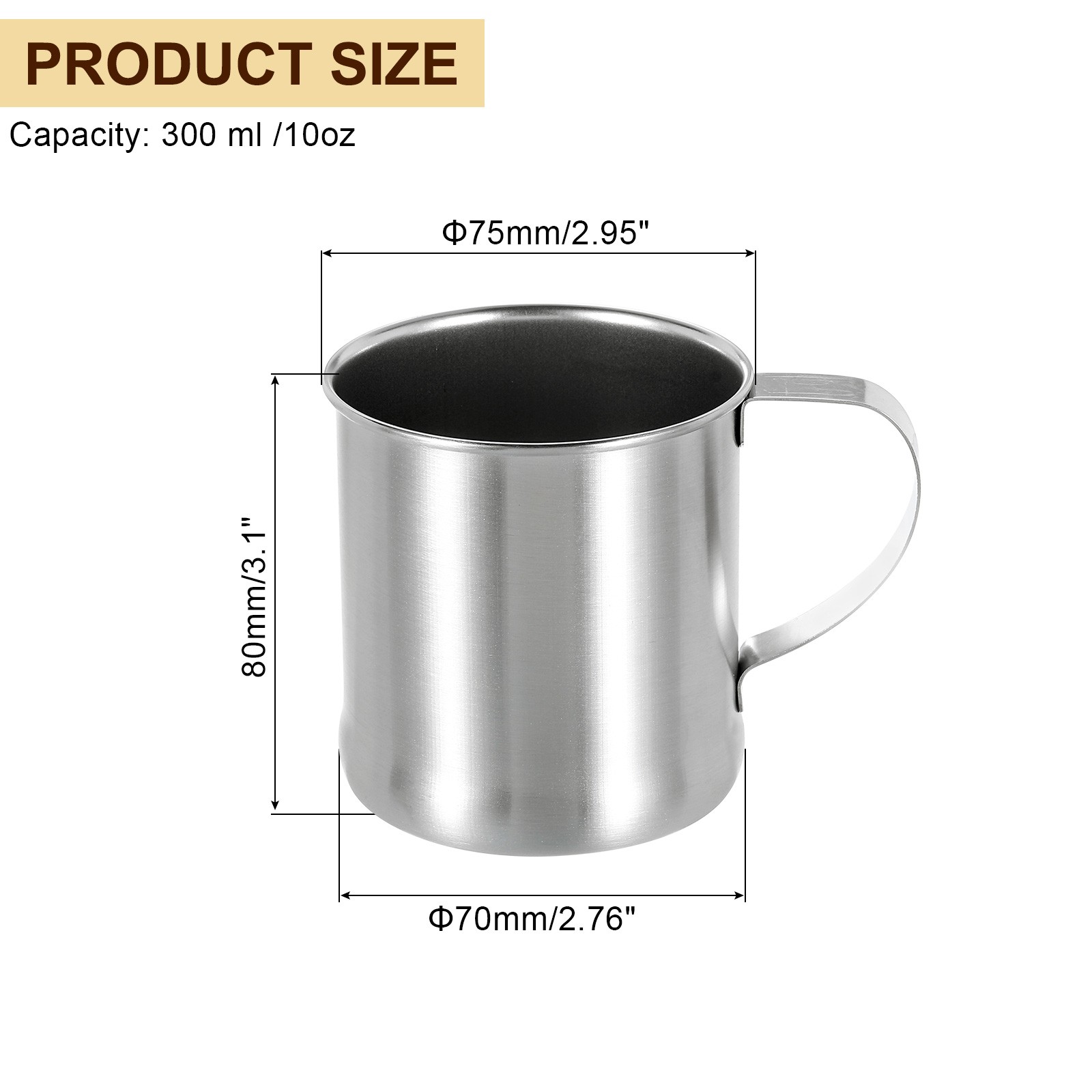 304 Stainless Steel Cup with Handle, 10oz Metal Water Glasses Shatterproof Cup