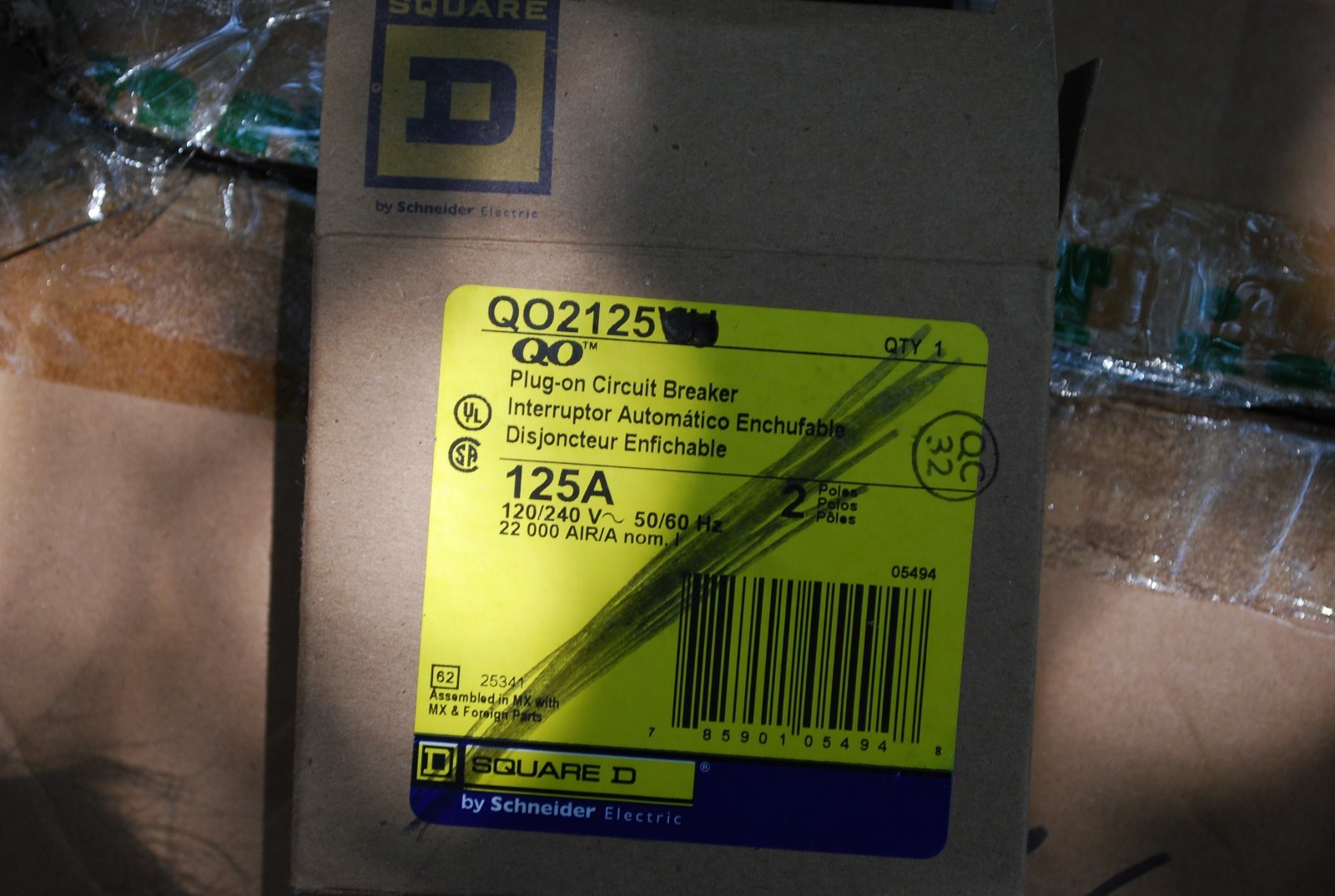 SQUARE D 125 AMP CIRCUIT BREAKER 120/240V 2 POLES 10 KA QO2125 not for resale