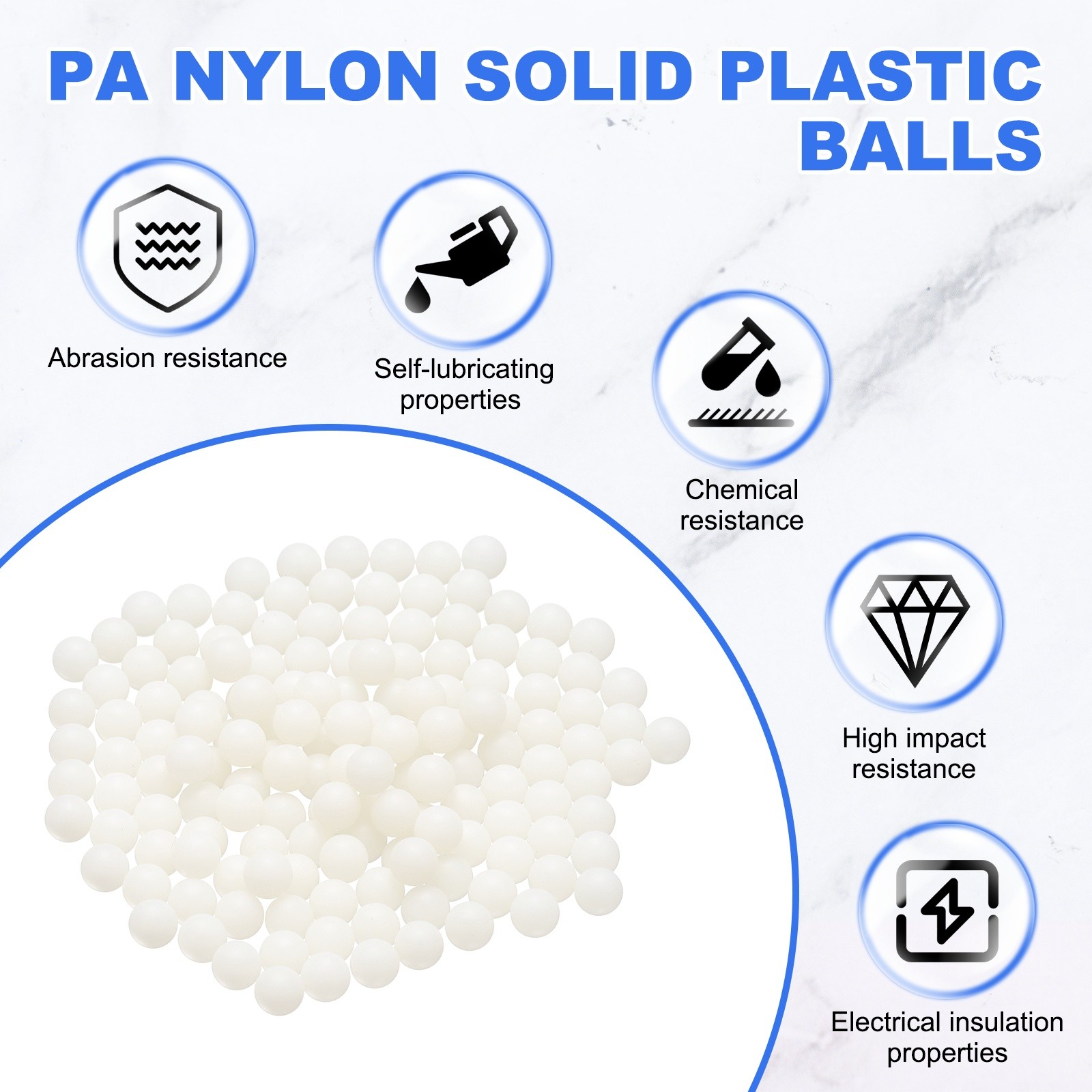 100-Pack Nylon Solid Plastic Balls, 0.24In(6mm) Precision Bearing Ball