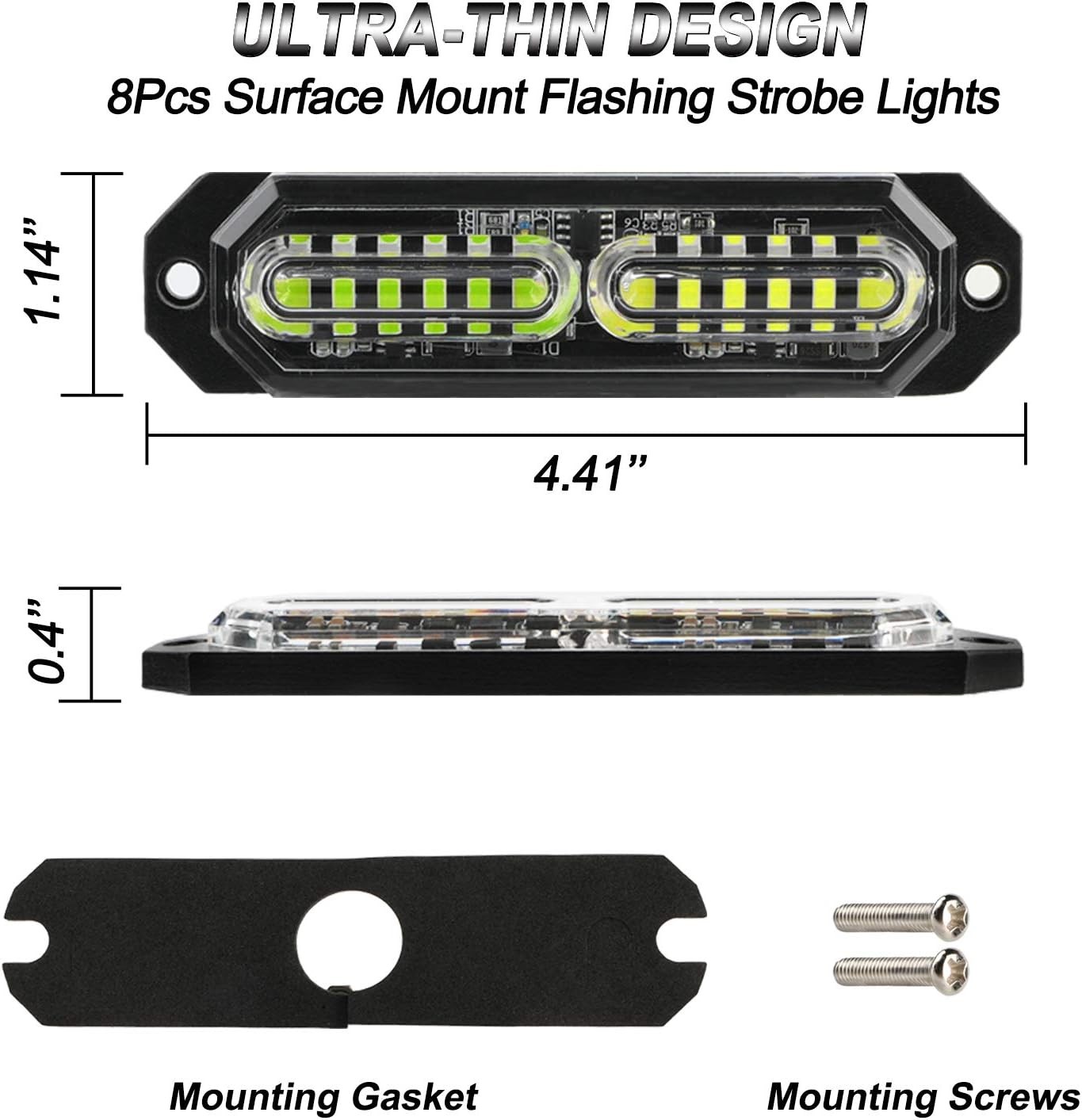 8pcs Ultra Slim LED Strobe Lights with Sync Feature for Trucks and Cars (Green &