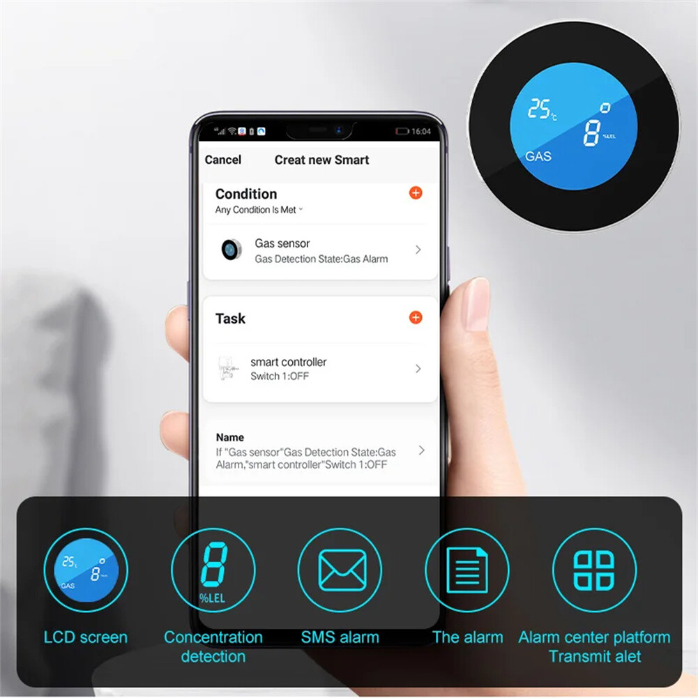 WiFi Smart Natural Gas Leakage Detector Alarm Monitor Digital LCD Gas Sensor