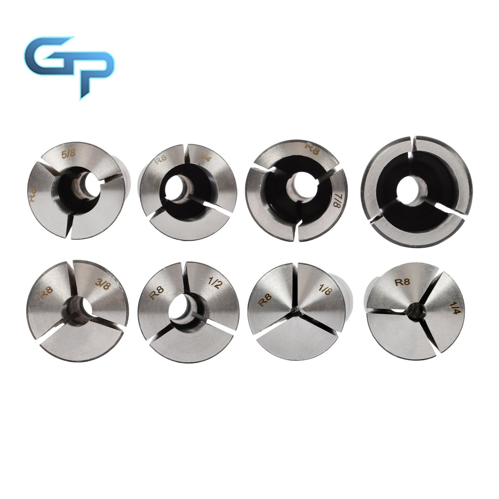 8 Piece R8 Collet Set 1/8″ 1/4″ 3/8″ 1/2″ 5/8″ 3/4″ 7/8″ Precision Ground