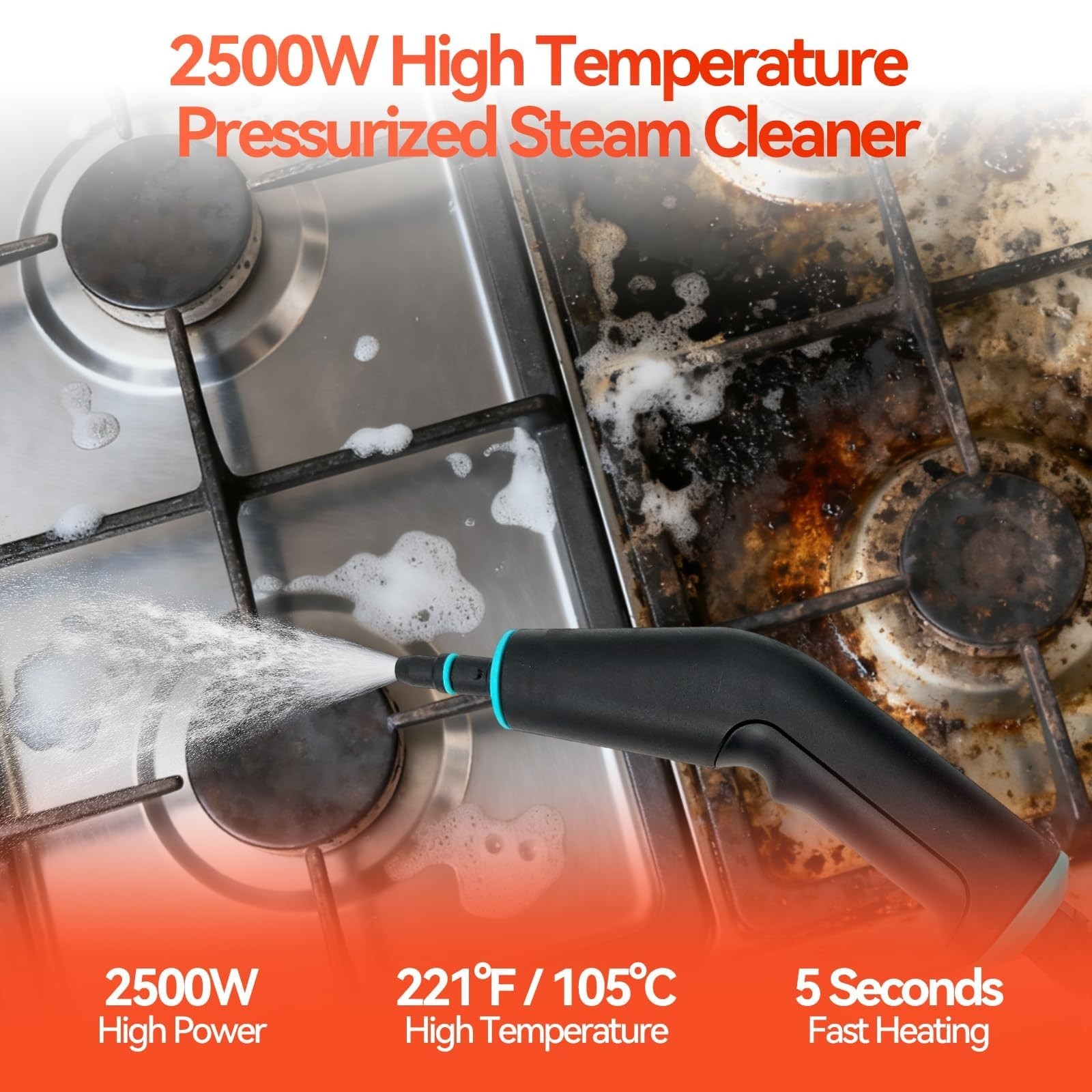 2500W Handheld Steam Cleaner, 6-Speed Portable Steamer with Large Tank & 10 A…