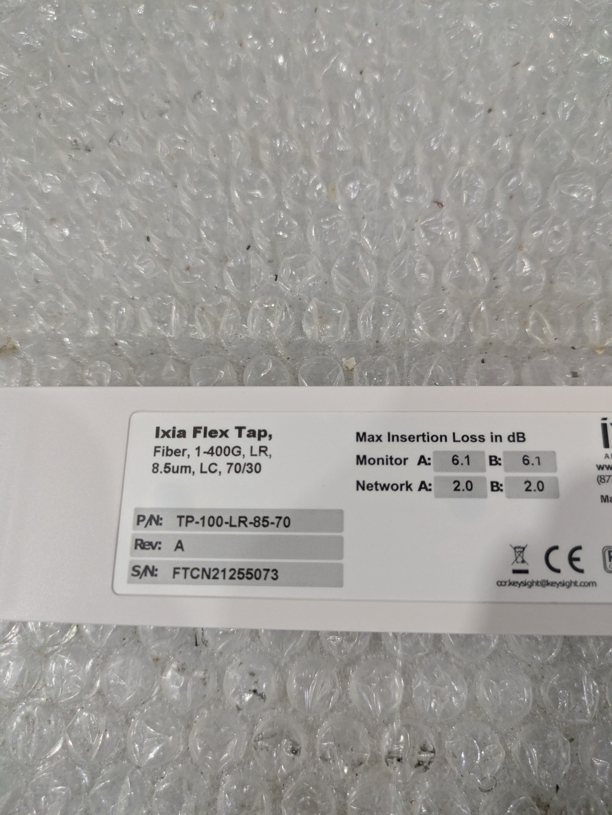 IXIA FLEX TAP FIBER 1-400G,LR, 8.5UM,LC,70/30 TP-100-LR-85-70 REV A