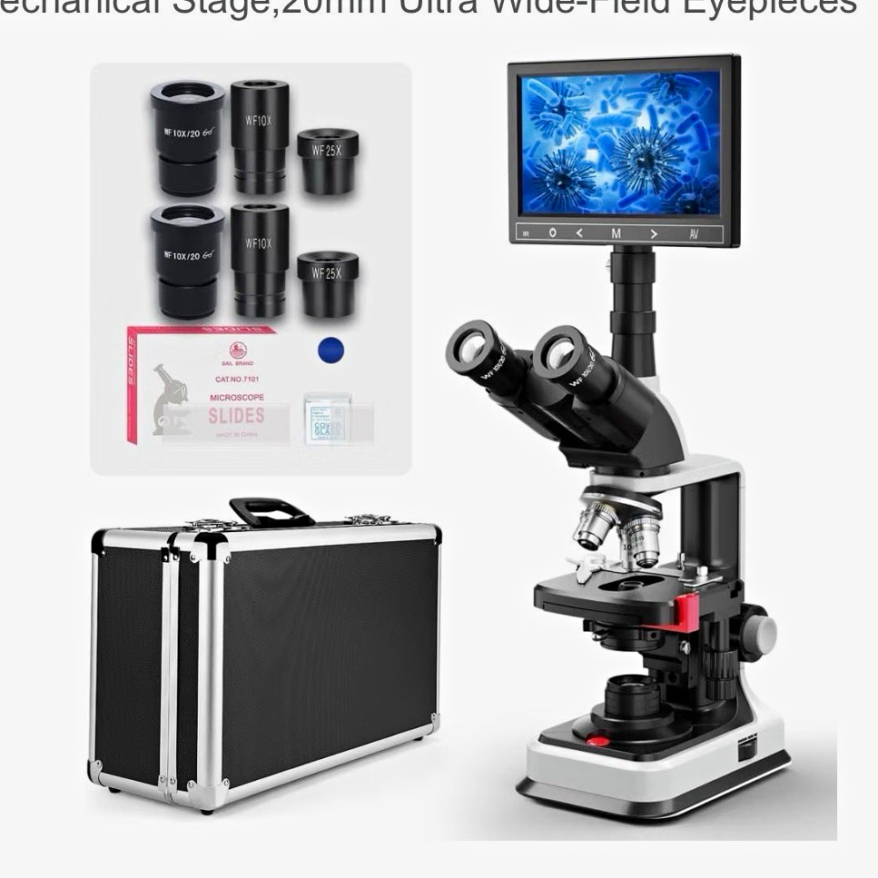 Vabiooth Trinocular Compound Upright Microscope 40X-2500X 7″ LCD 5MP