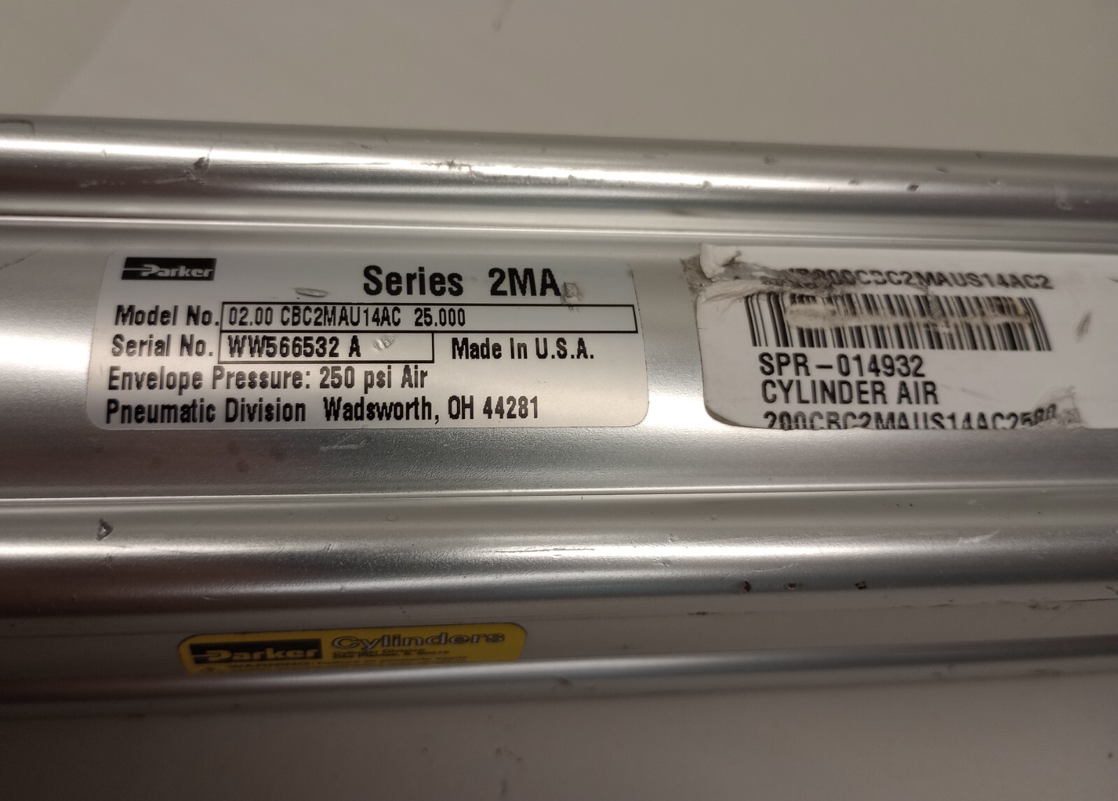 Parker 02.00 CBC2MAU14AC 25.000 Cylinder 2MA Series 2.0 Bore x 25″ Stroke 250psi