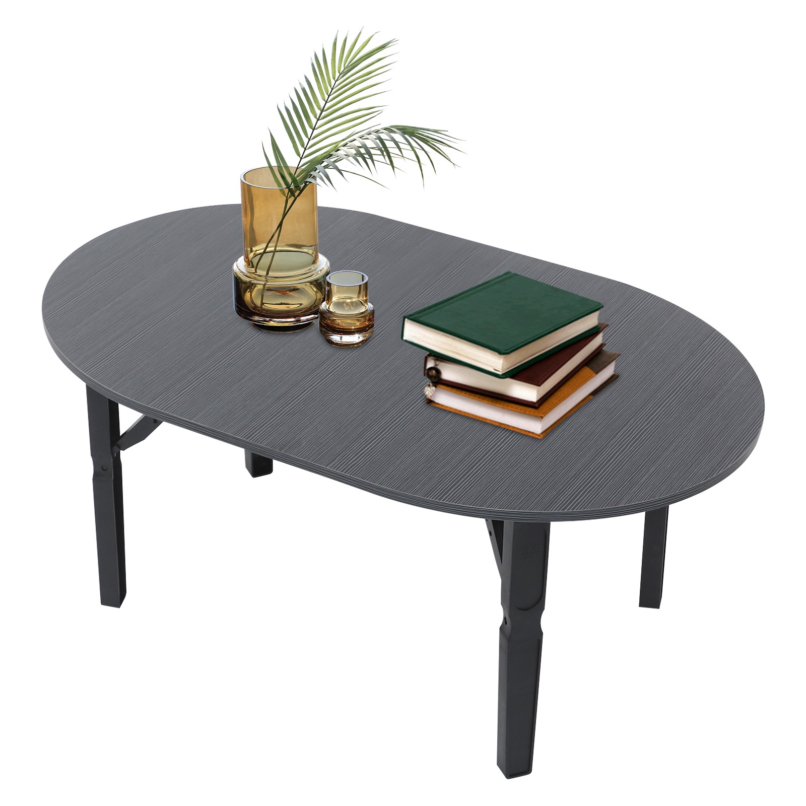 Coffee Table -80x48x36cm- Black Brushed Tabletop Folding Table For Small Place.