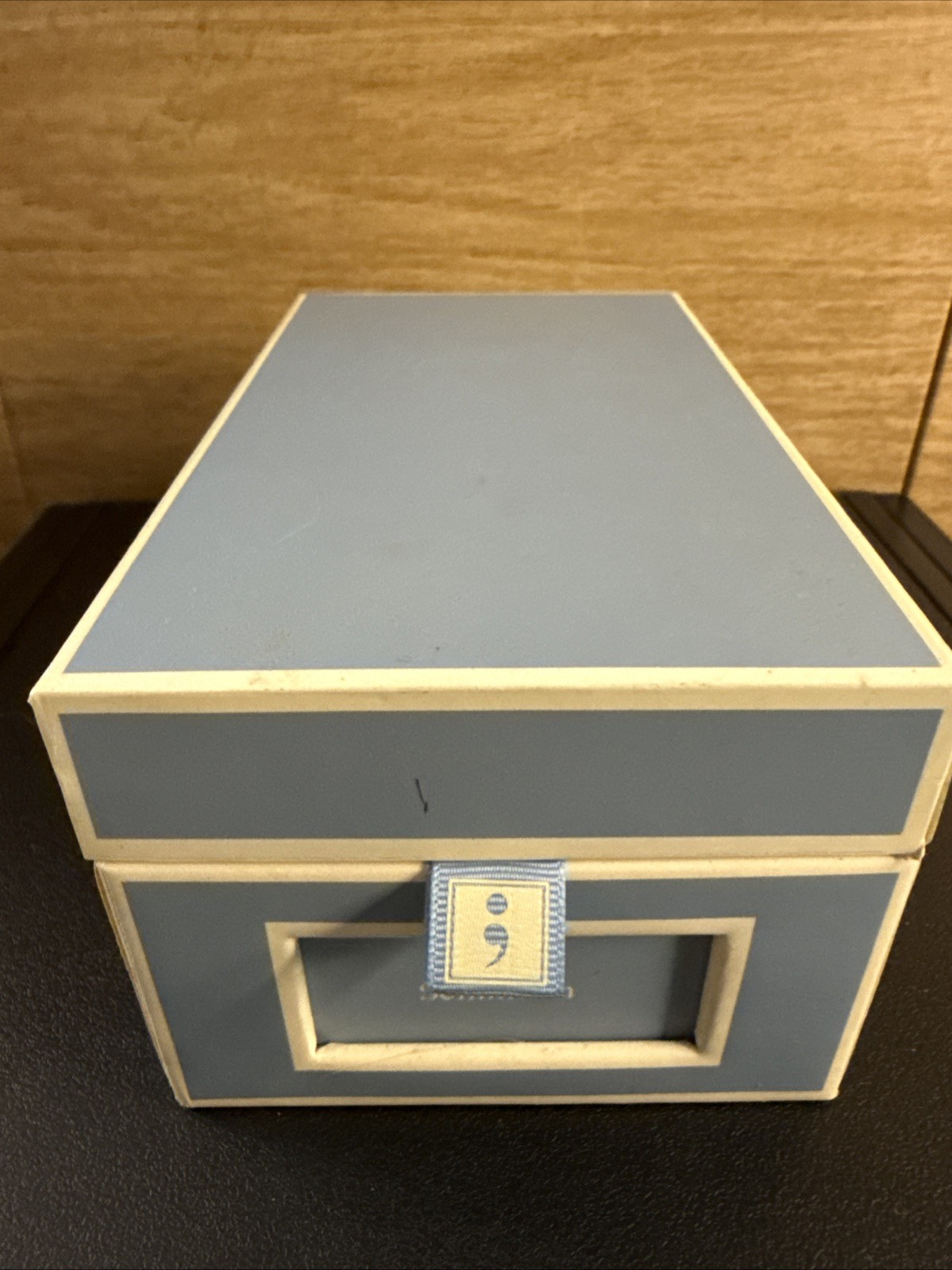 Semi Colon Business Card File Box with Alphabetical Divider Cards. Lift Tab