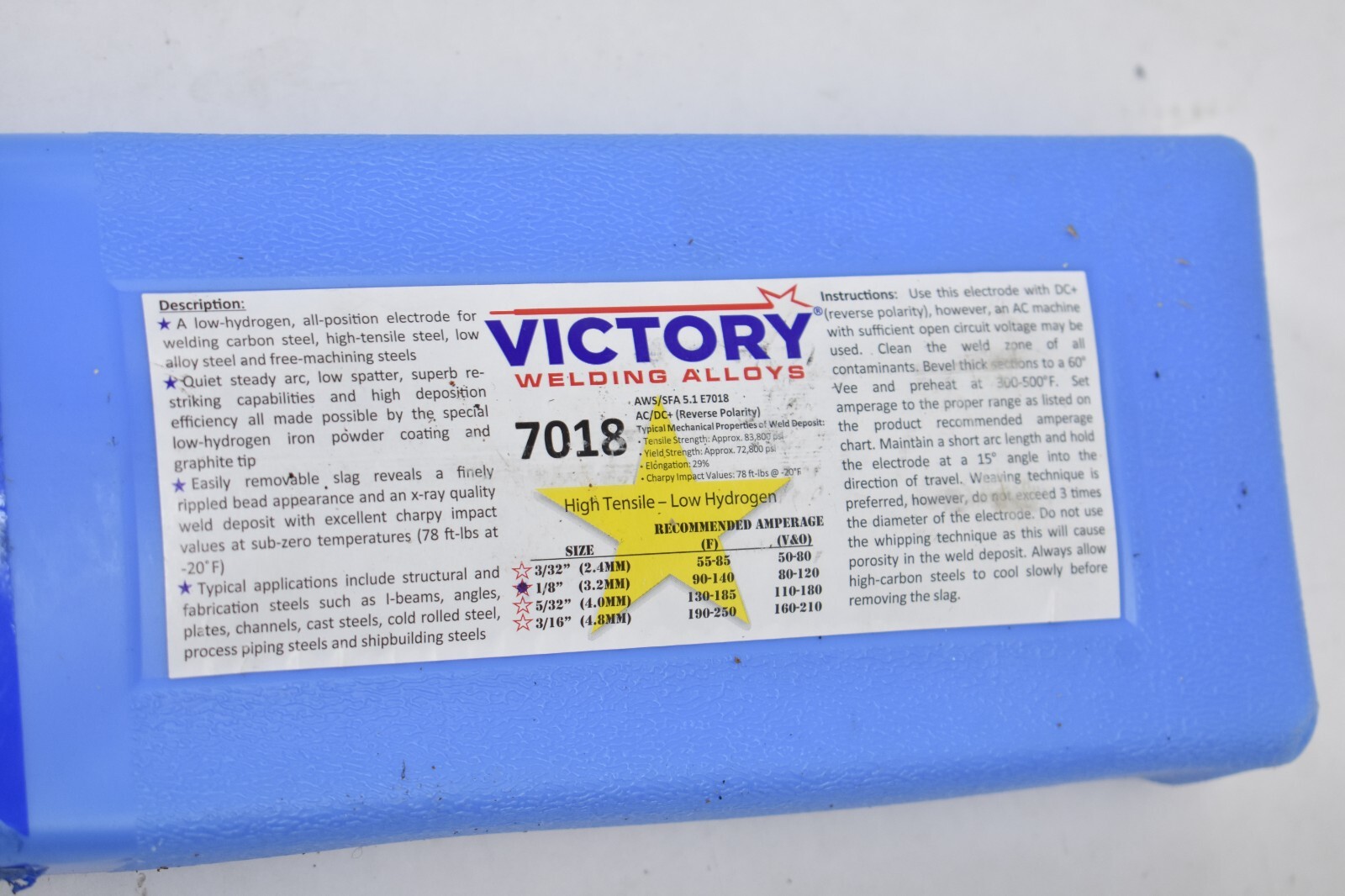 Victory Welding Alloy 7018 Stick Welding Electrodes 10lbs Steady Arm 1/8″