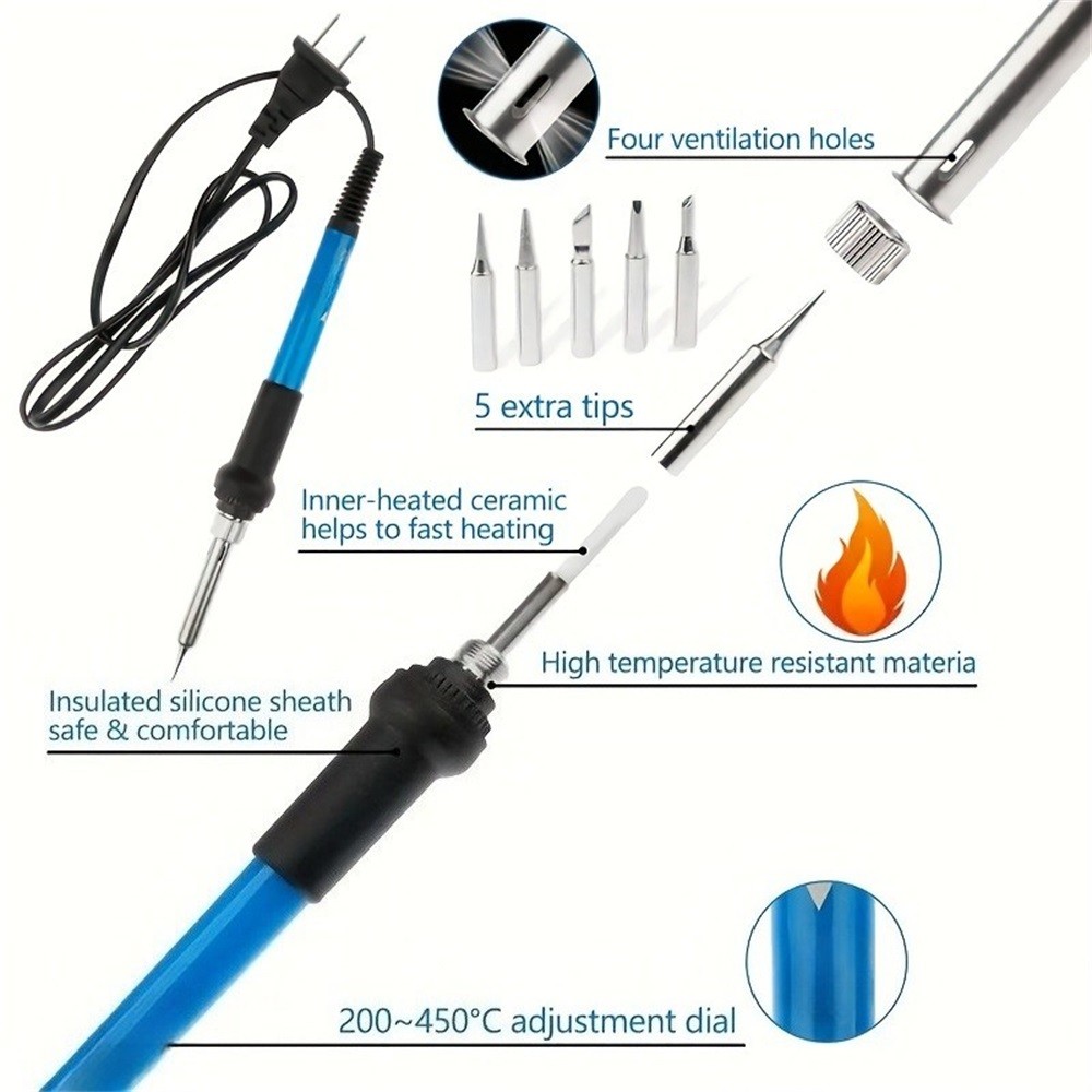 2025 9-in-1 Soldering Kits,60W Adjustable 60w 9-in-1, Light Blue [Upgraded]