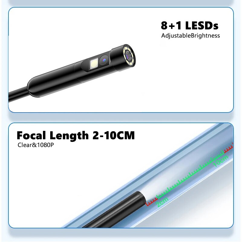 1920P Borescope HD Dual Lens Endoscope Camera with 8 LED Lights for iOS/Android