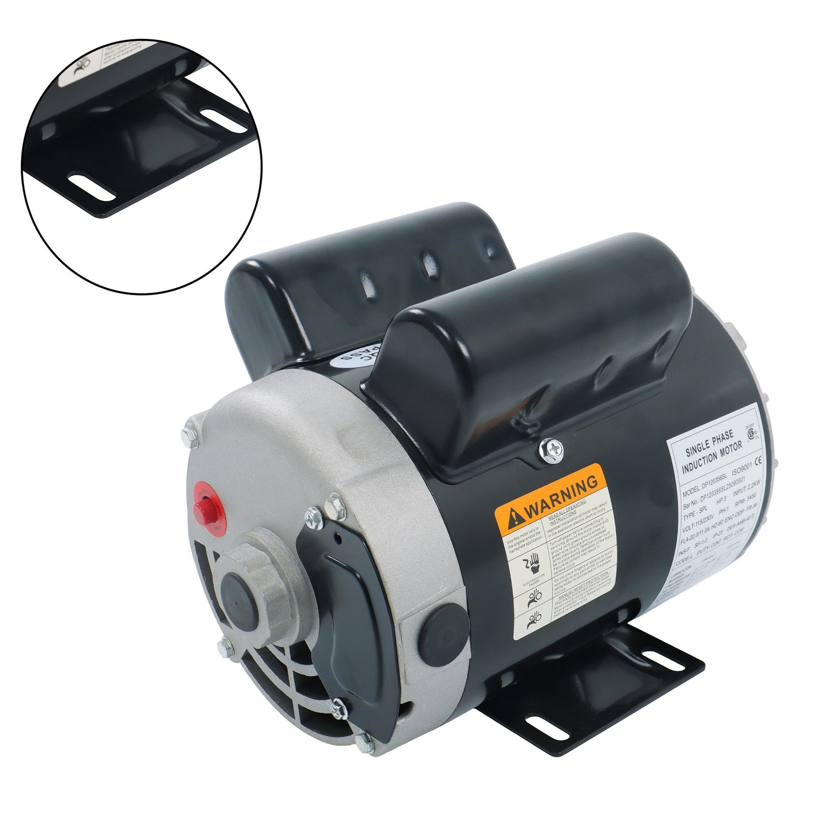 3450 RPM 3HP SPL Electric Motor Compressor Duty 56 Frame 1 Phase 115/230 Volts