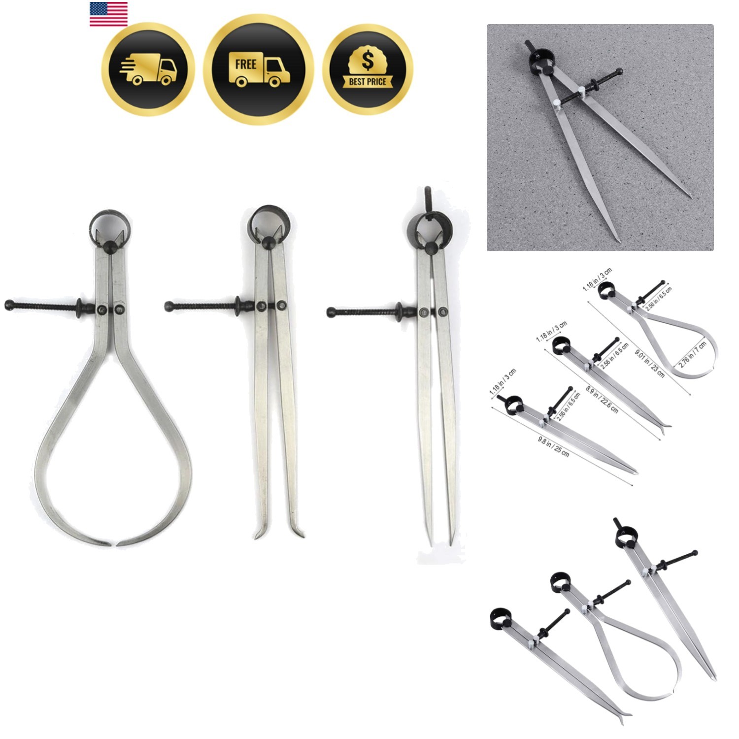 19053C 3 Pieces 8-Inch Spring Caliper / Divider Set