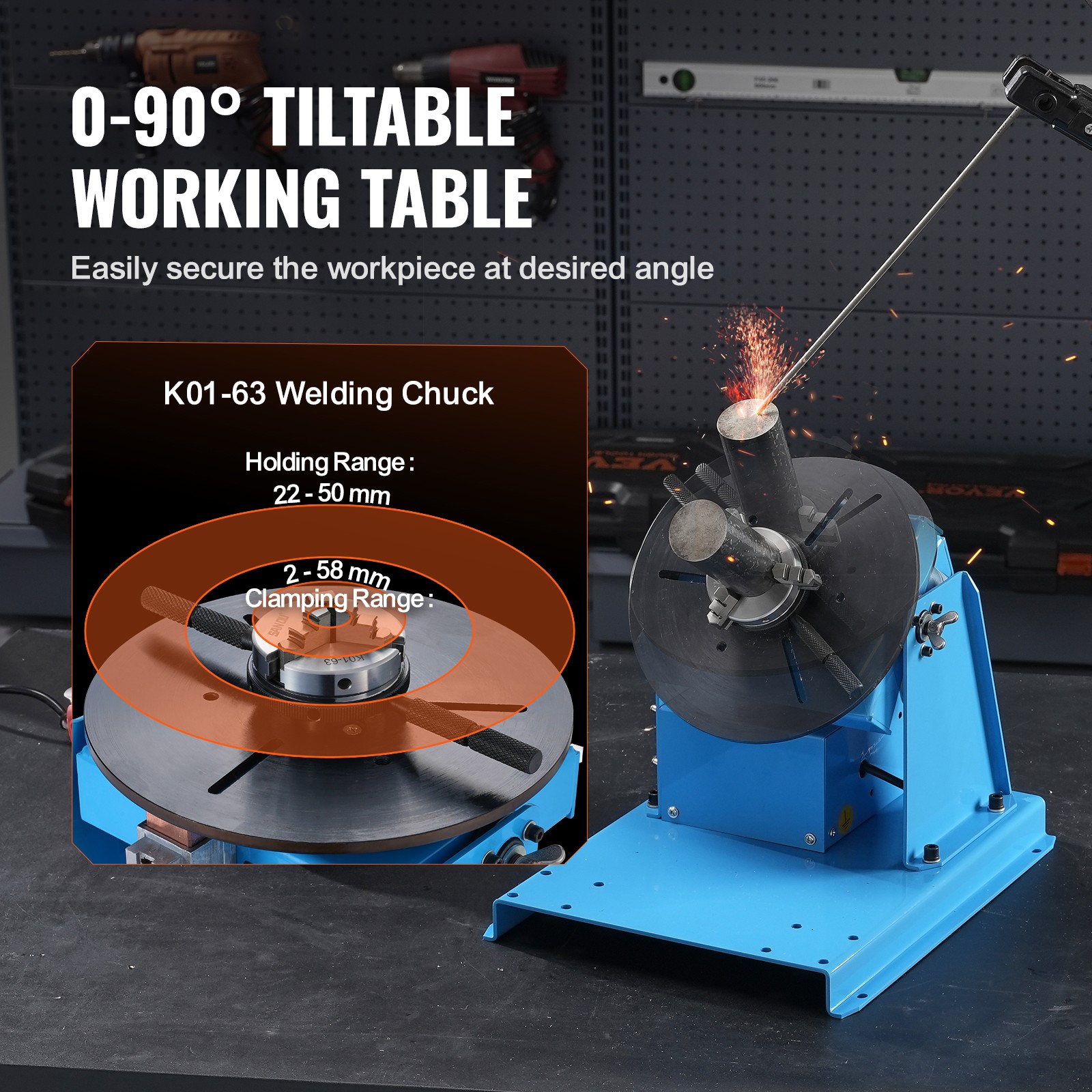 VEVOR 10KG Rotary Welding Positioner 0-90° Positioning Turntable Table 1-12RPM