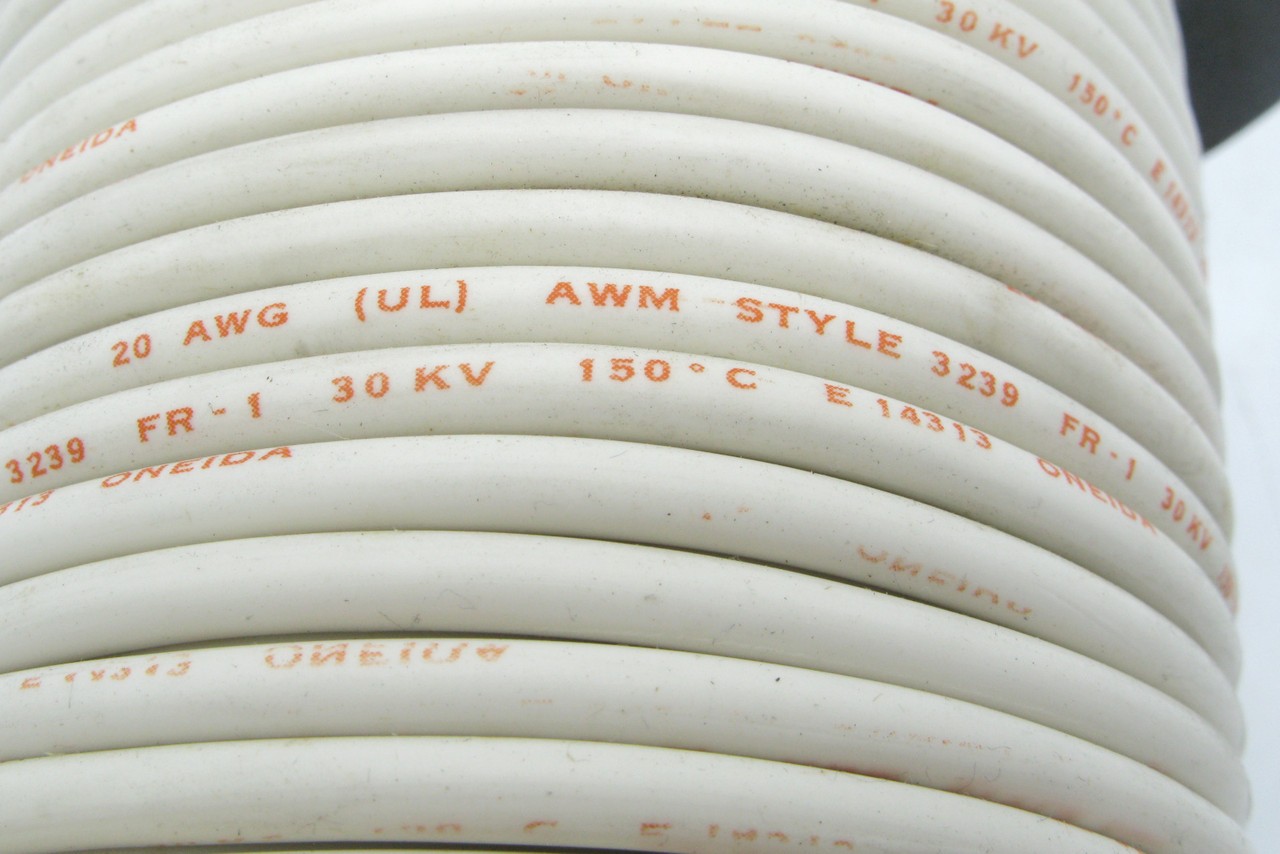 20AWG AWM 3239 High Voltage Silicone Rubber Wire, 30kV, White, 10ft