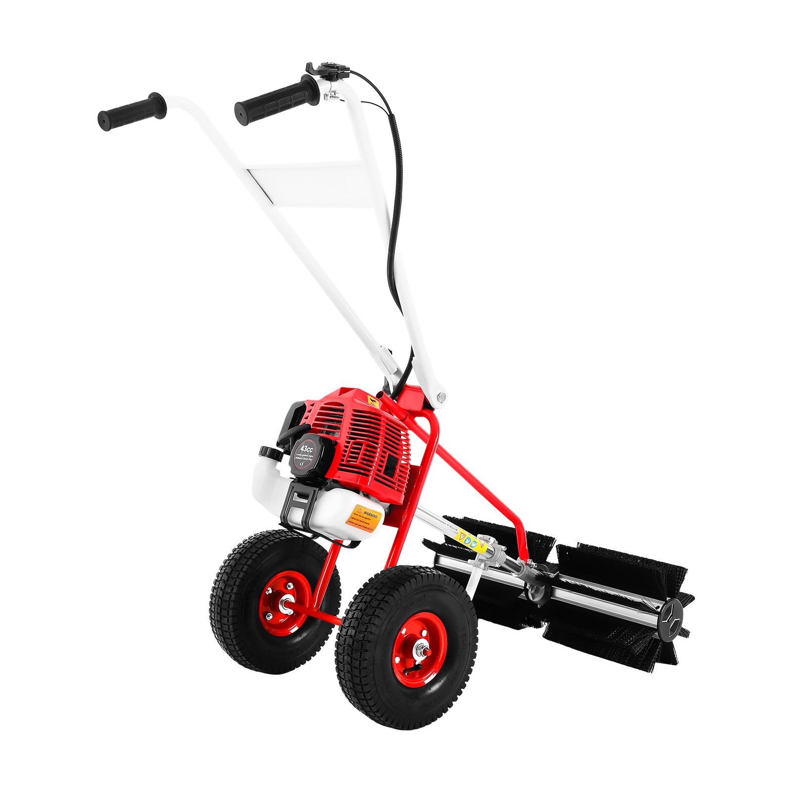 43CC 1.7HP Walk Behind Power Sweeper Broom 2-Stroke Gas Engine Sweeper Lawn Turf