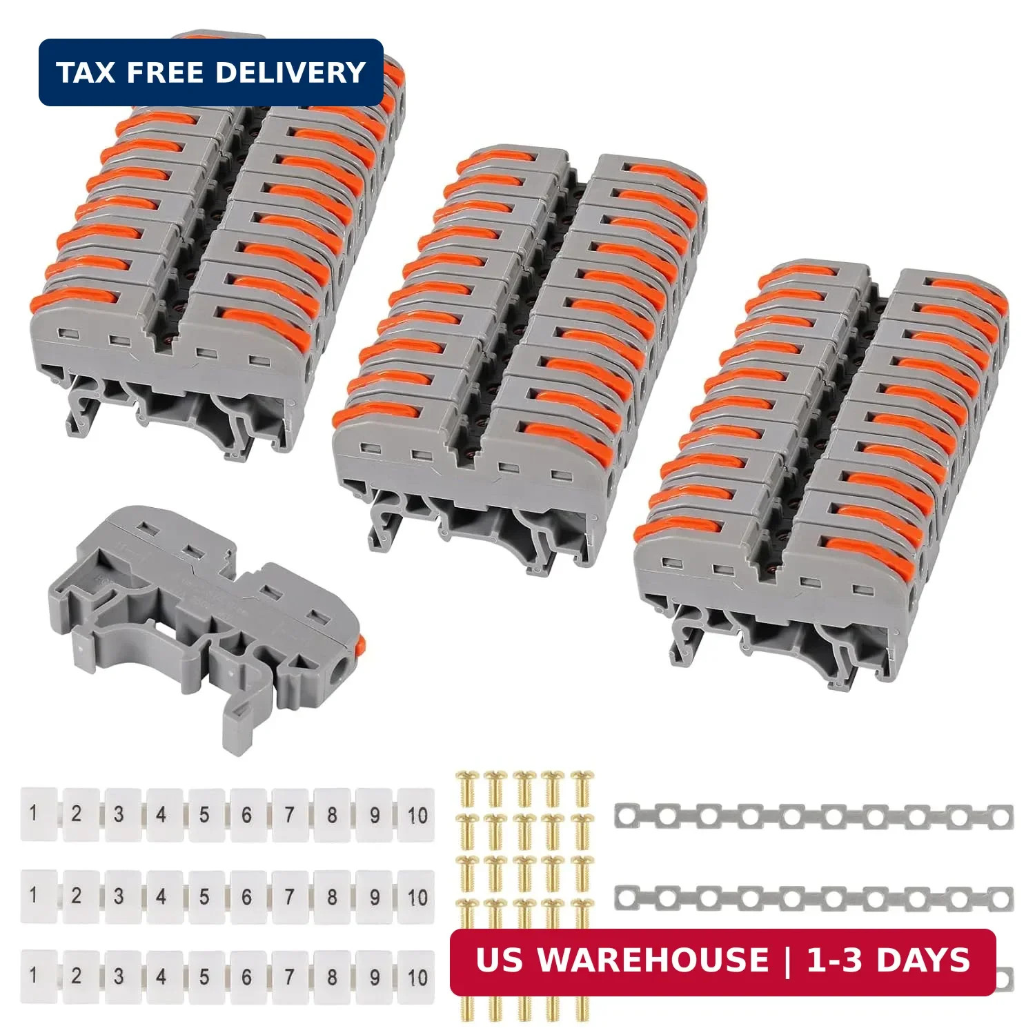 DIN Rail Terminal Blocks Kit, 30PCS Universal Compact Wire Wiring Connector with