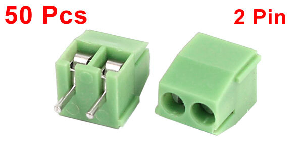 50pcs 2 Pin Screw Terminal Block Connector 3.5mm Pitch Panel PCB Mount Green