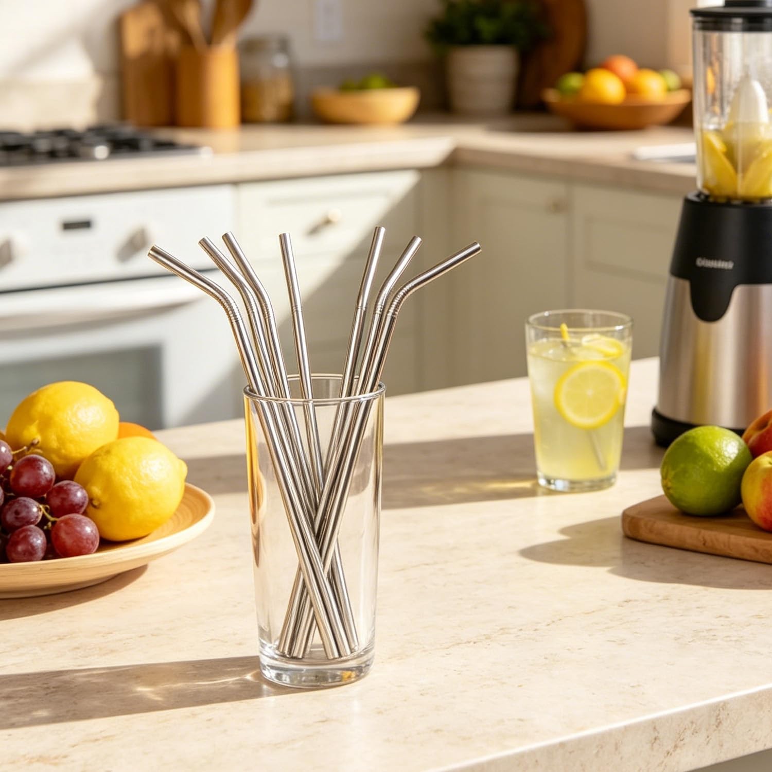 8-Pack Reusable Stainless Steel 8 Pack 8.5″ & 10.5″ for 20, 24, 30 oz, Silver