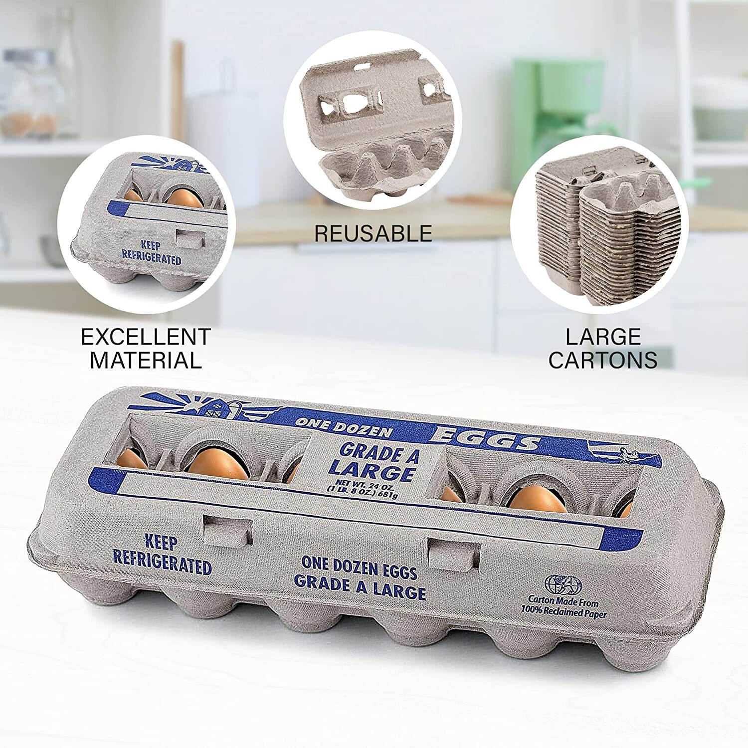 MT Products Printed Natural Pulp Paper Egg Cartons Hold Eggs 12 Count -15 Pieces