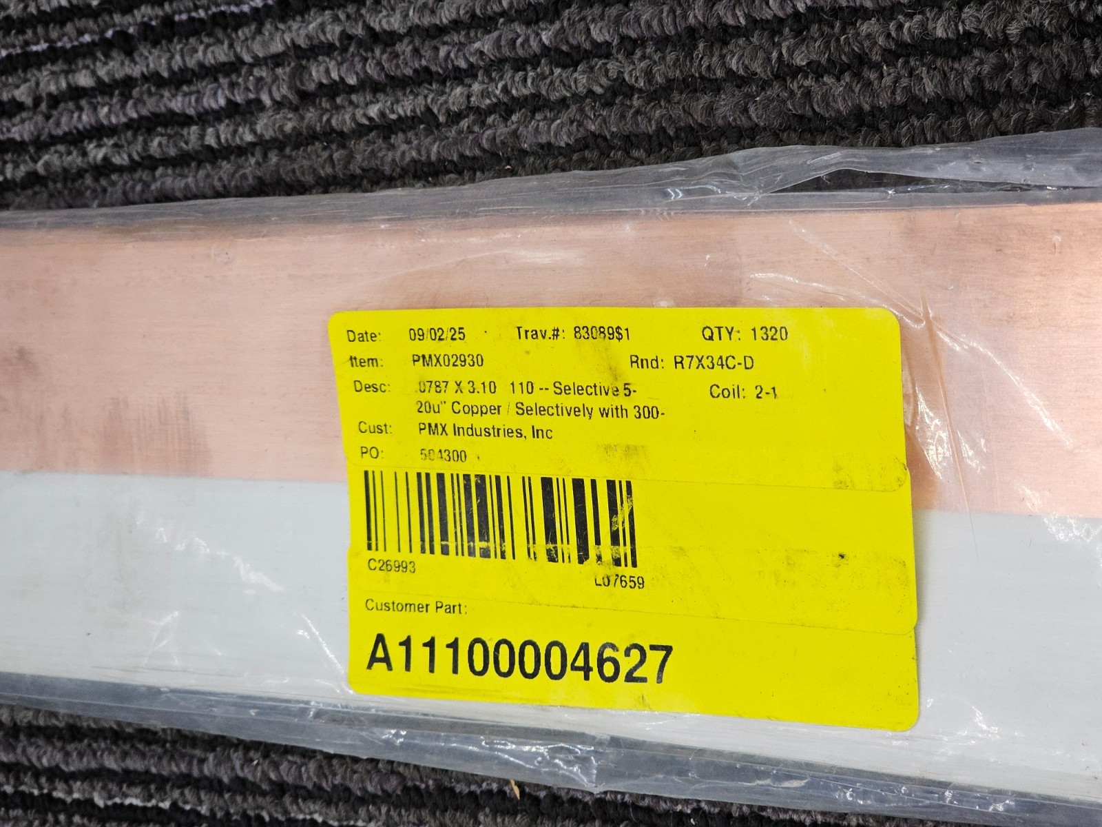 (QTY 2) PMX PMX02900 A11100004627 Bar Flash Copper .0787 x 3.10 5-20u Copper