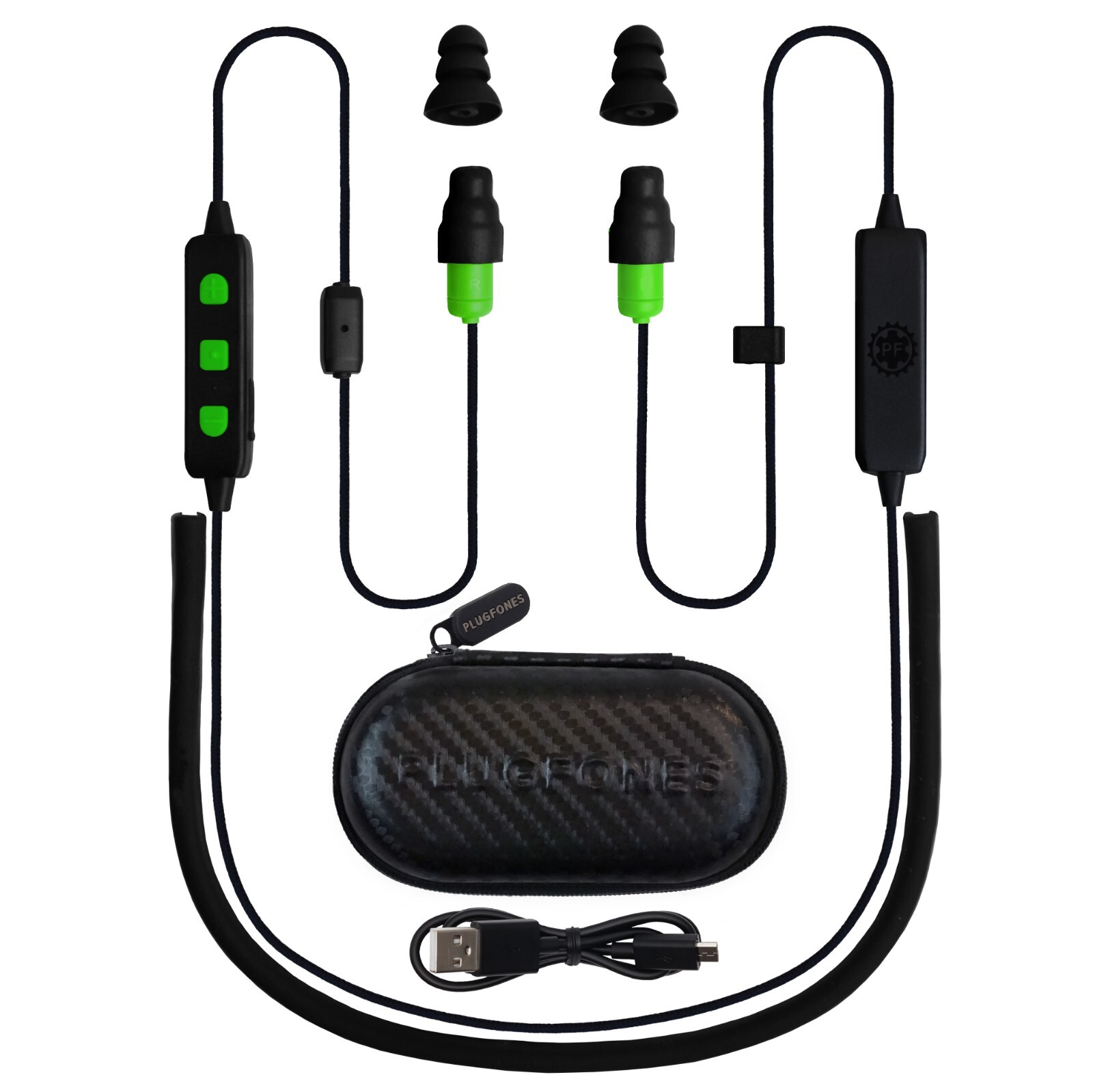 Plugfones FreeReign Bluetooth Earplug Earbuds Work Headphones Tough Cable