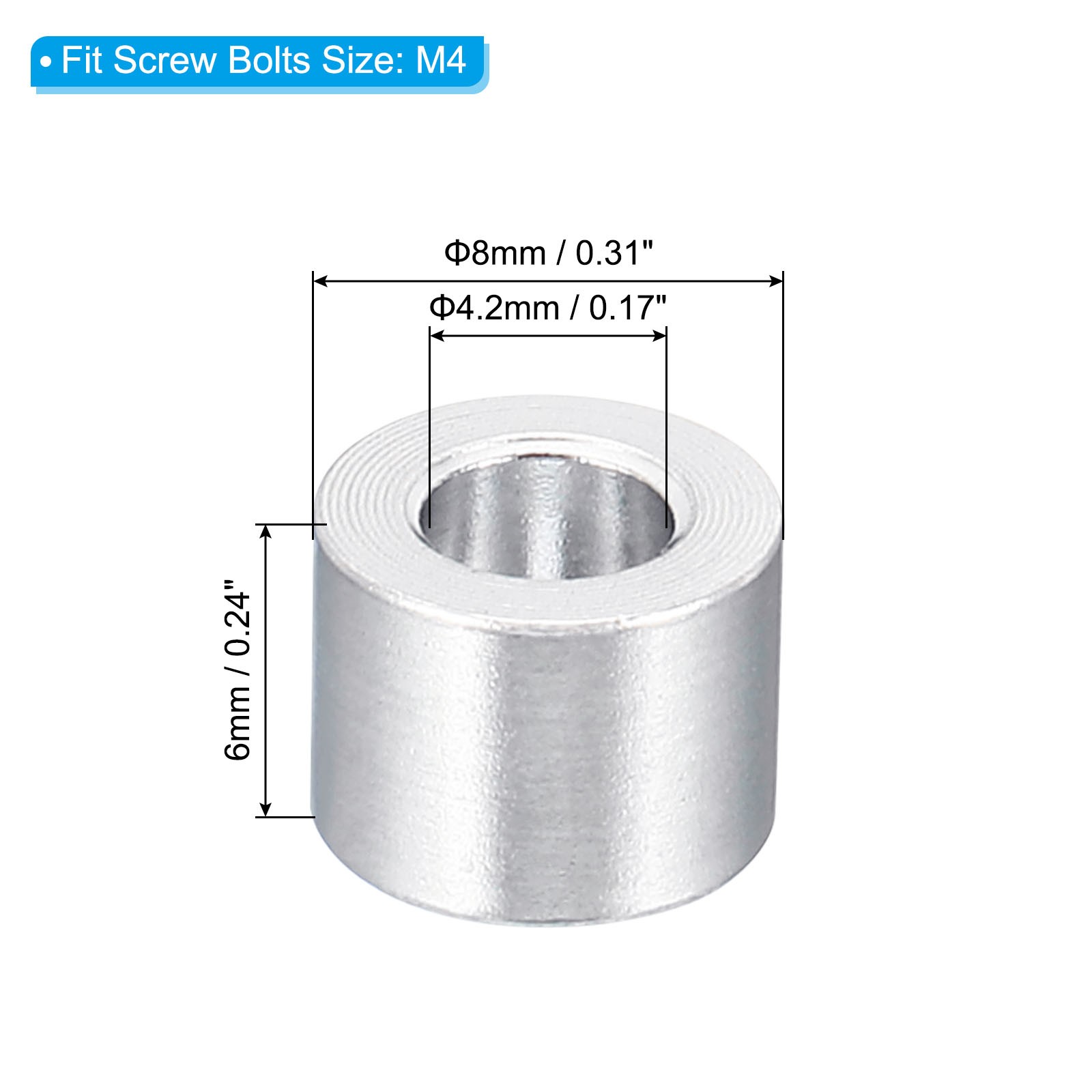 20Pcs Round Aluminum Spacer 0.17″ ID x 0.31″ OD x 0.24″ L Spacer for M4 Bolt