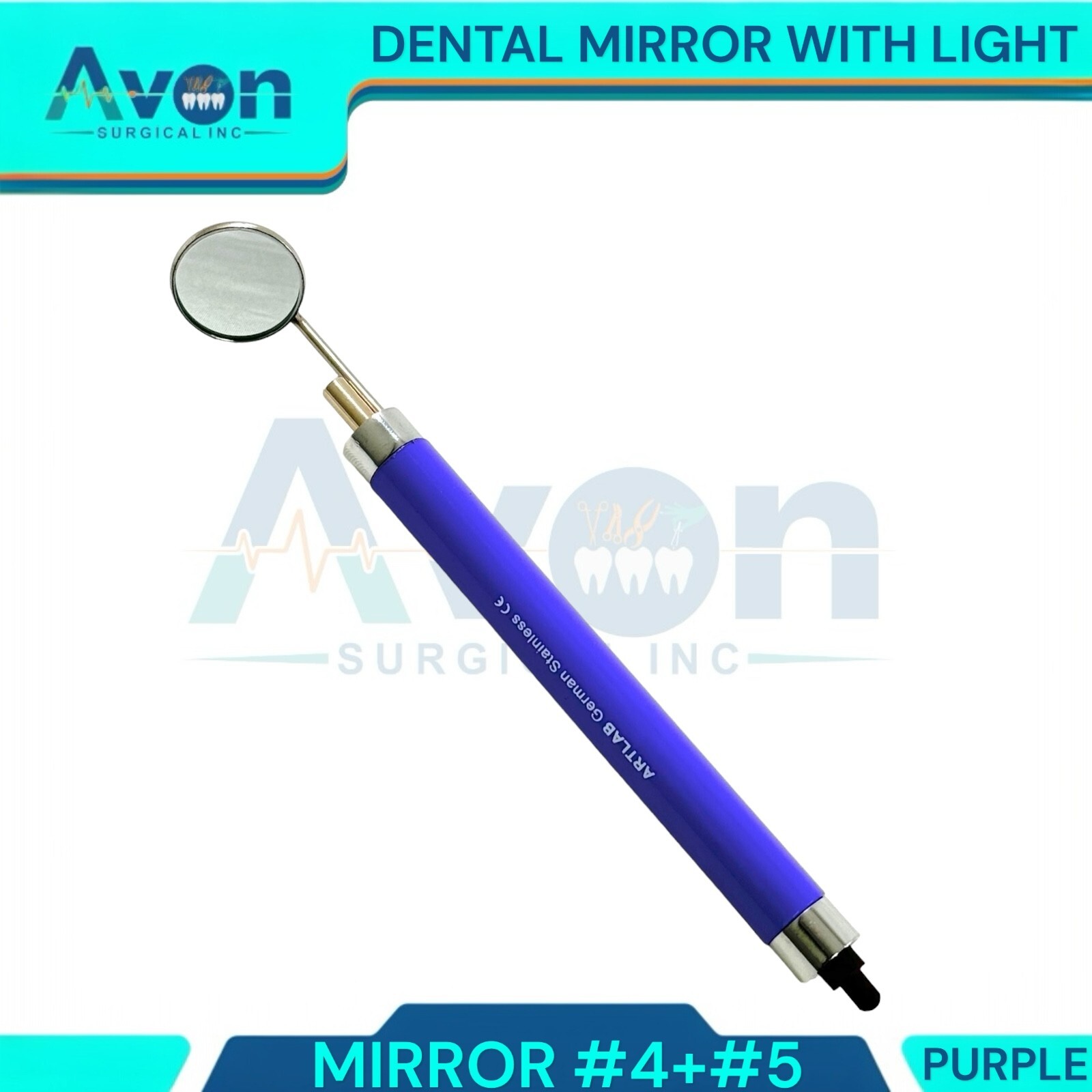 Set of 5 Multi-Color Mouth Mirrors with Light & Mirror #4 + #5, Oral Hygiene