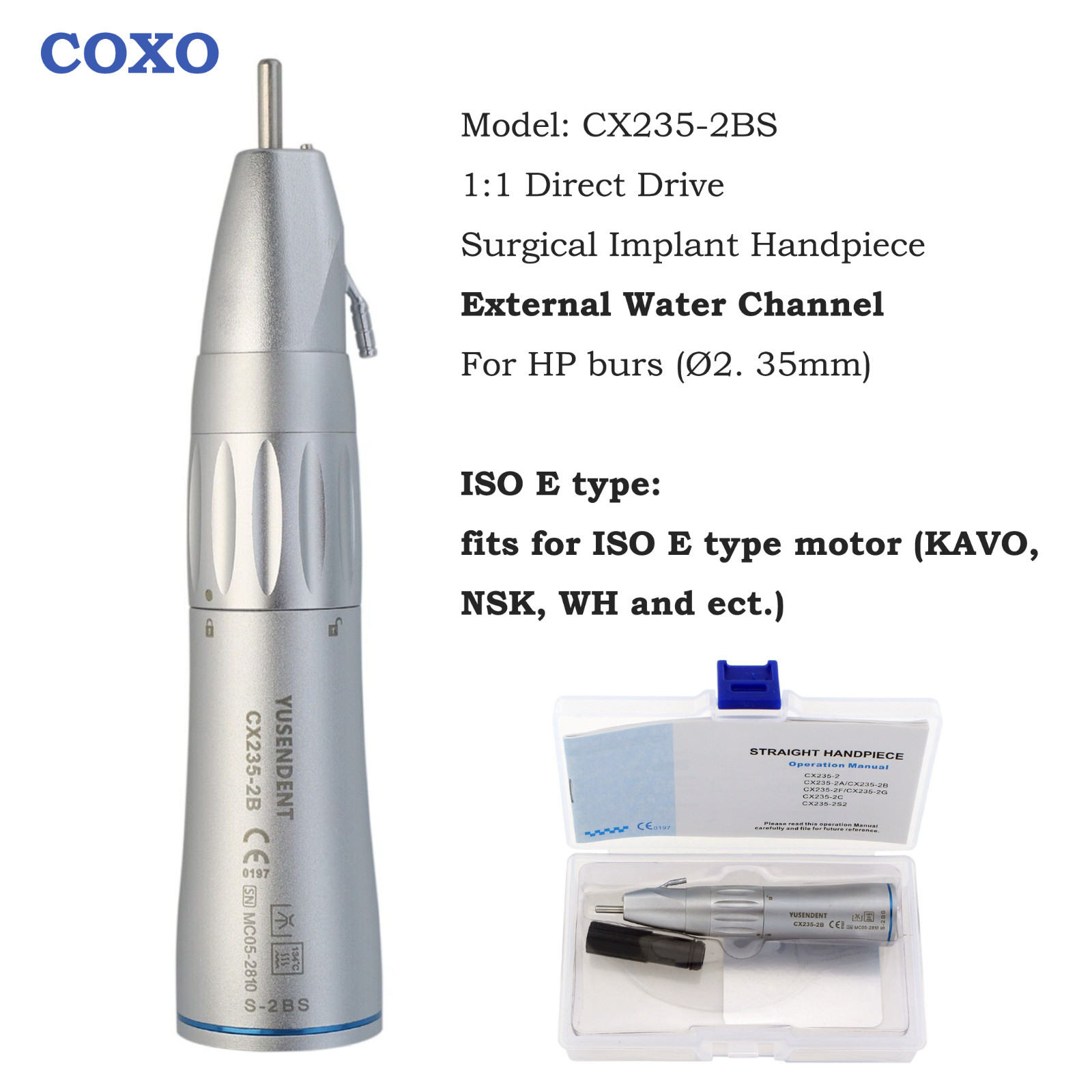 COXO Dental Surgical Handpiece 20:1 Implant Contra Angle 1:1 Straight Attachment