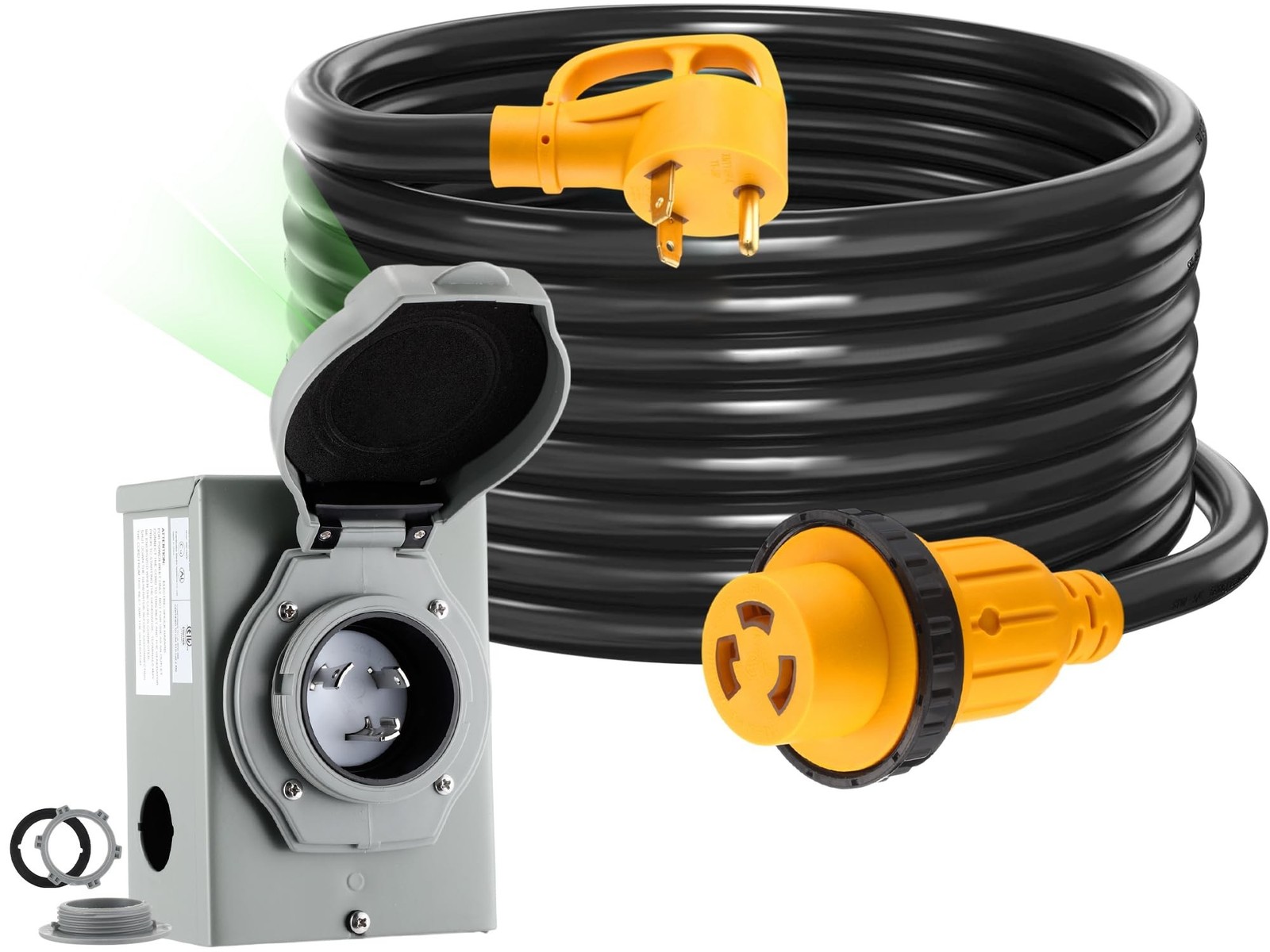 Kanayu 25FT 30 Amp RV Generator Cord And Power Inlet NEMA TT-30P L5-30R Lock