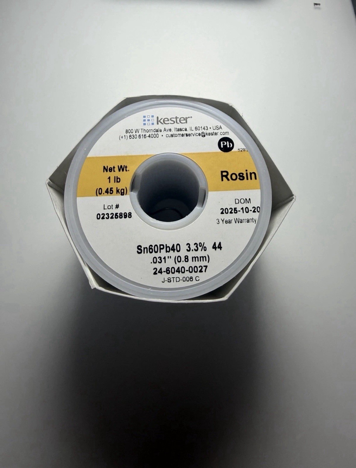 GENUINE KESTER SOLDER 60/40 .031” (0.8mm) ROSIN CORE, 24-6040-0027/44, 3 FEET