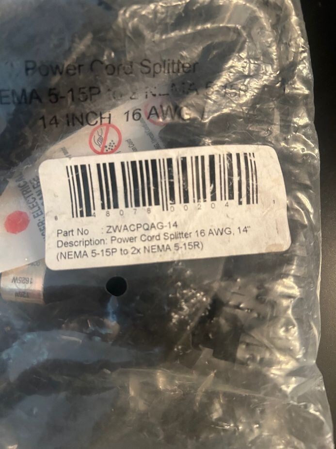 zebra zwacpqag-14 POWER CORD SPLITTER 16 AWG 14″
