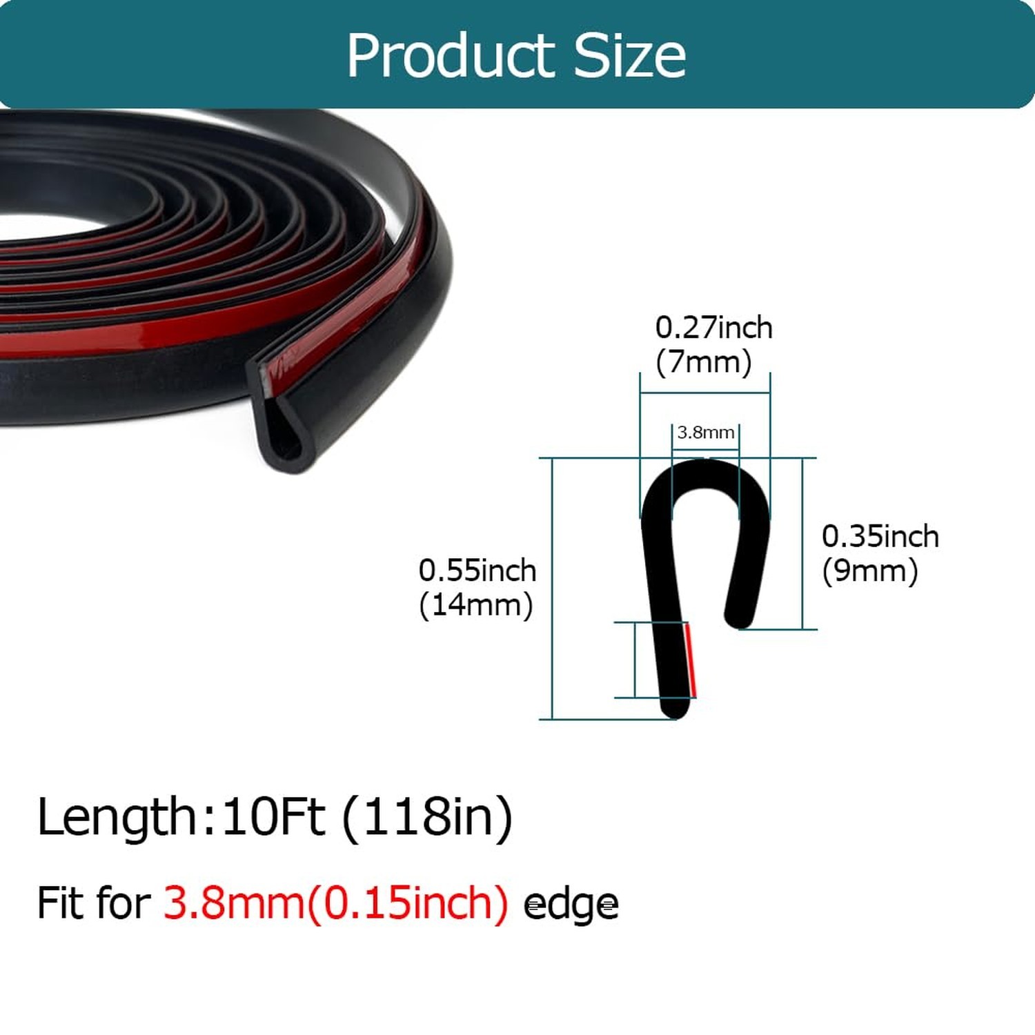 Rubber Edge Trim Black, U Channel Rubber Seal Strip with Self-Adhesive Tape, …