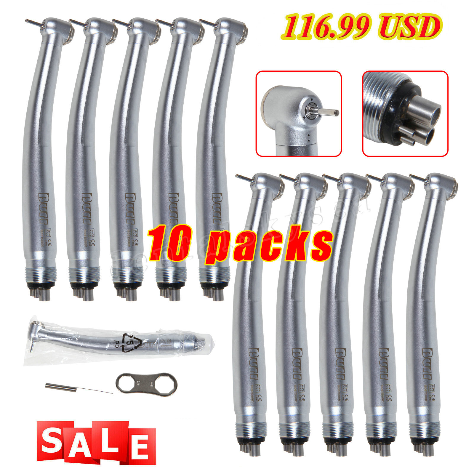 10* Dental High Speed Push Button Turbine Handpiece 4Holes Fit NSK Pana Max U3BM