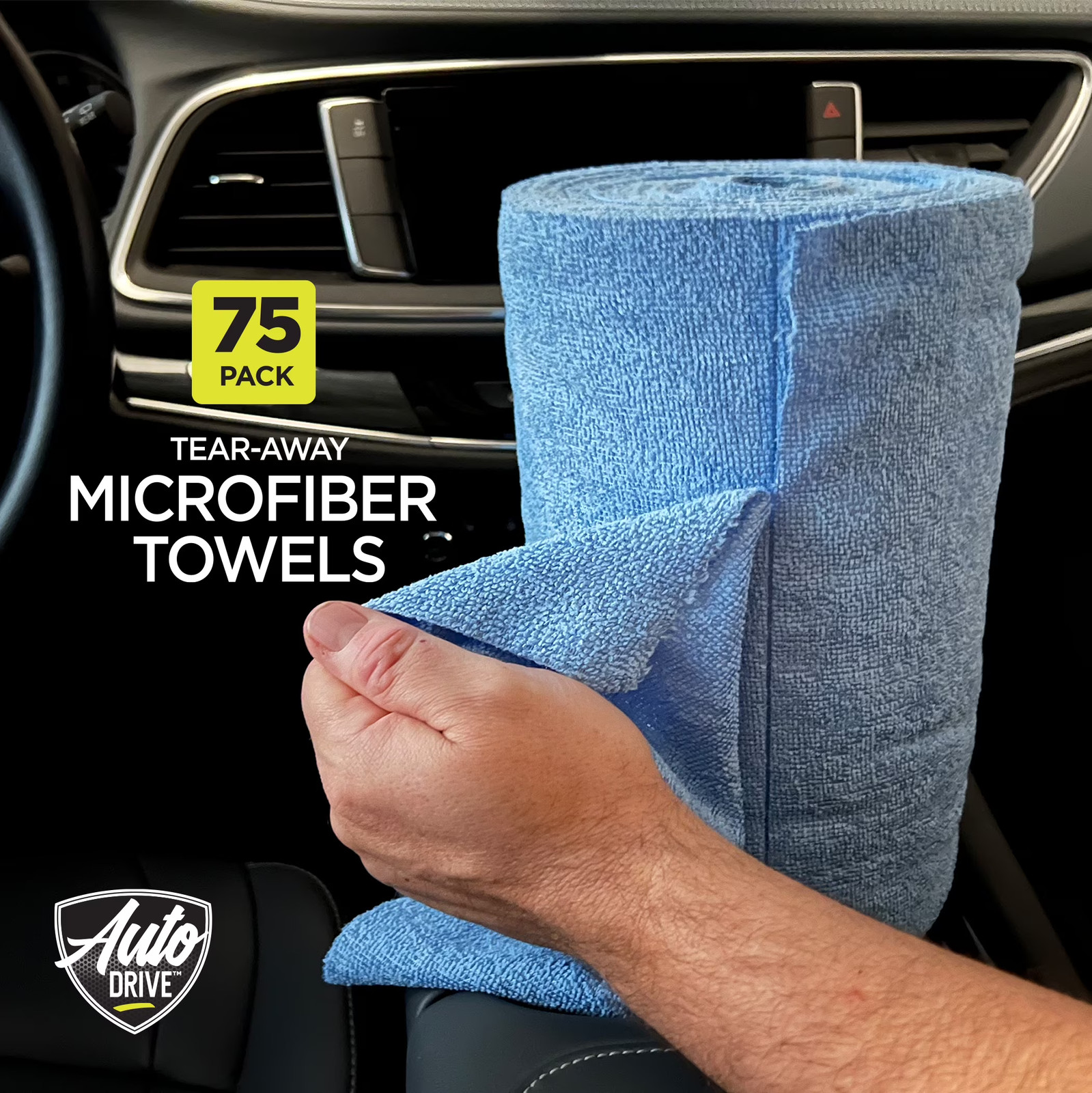 Auto Drive 75-Pack Tear-Away Microfiber Car Wash Towel Roll, Multipurpose