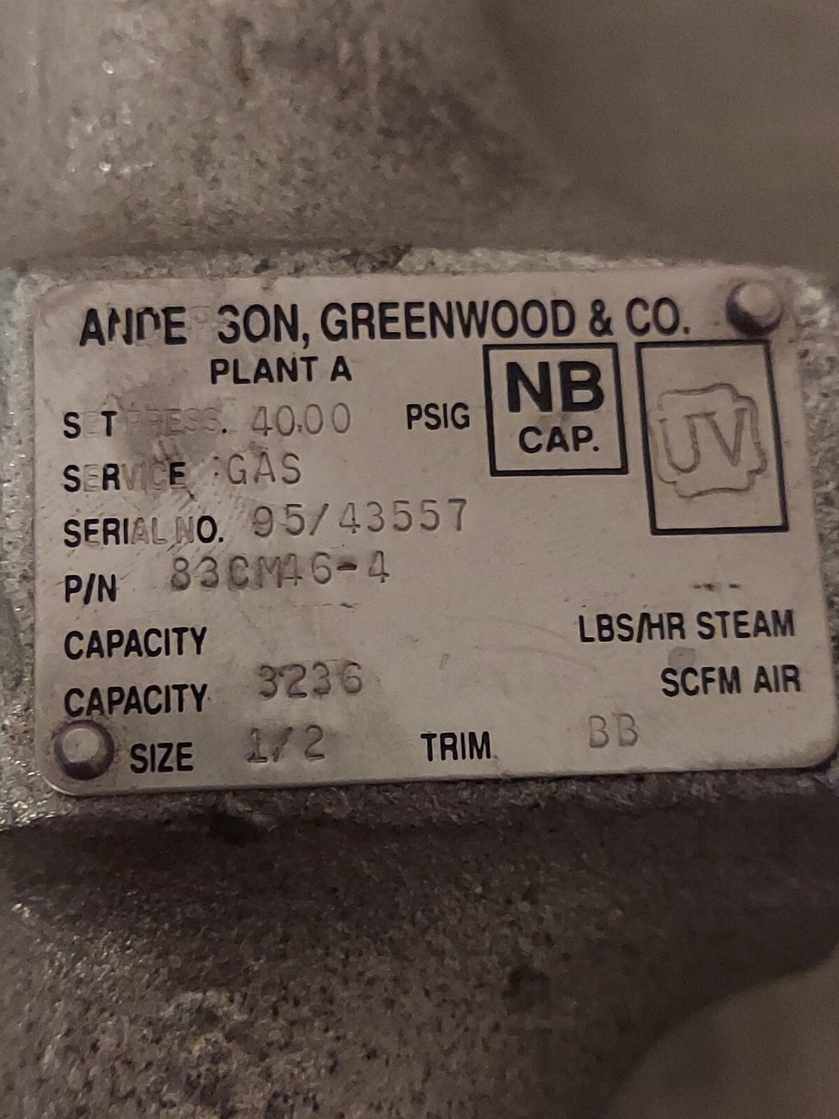 Anderson Greenwood 83SM48-4 Carbon Steel Relief Valve 4000psi 1/2in Npt 172scfm