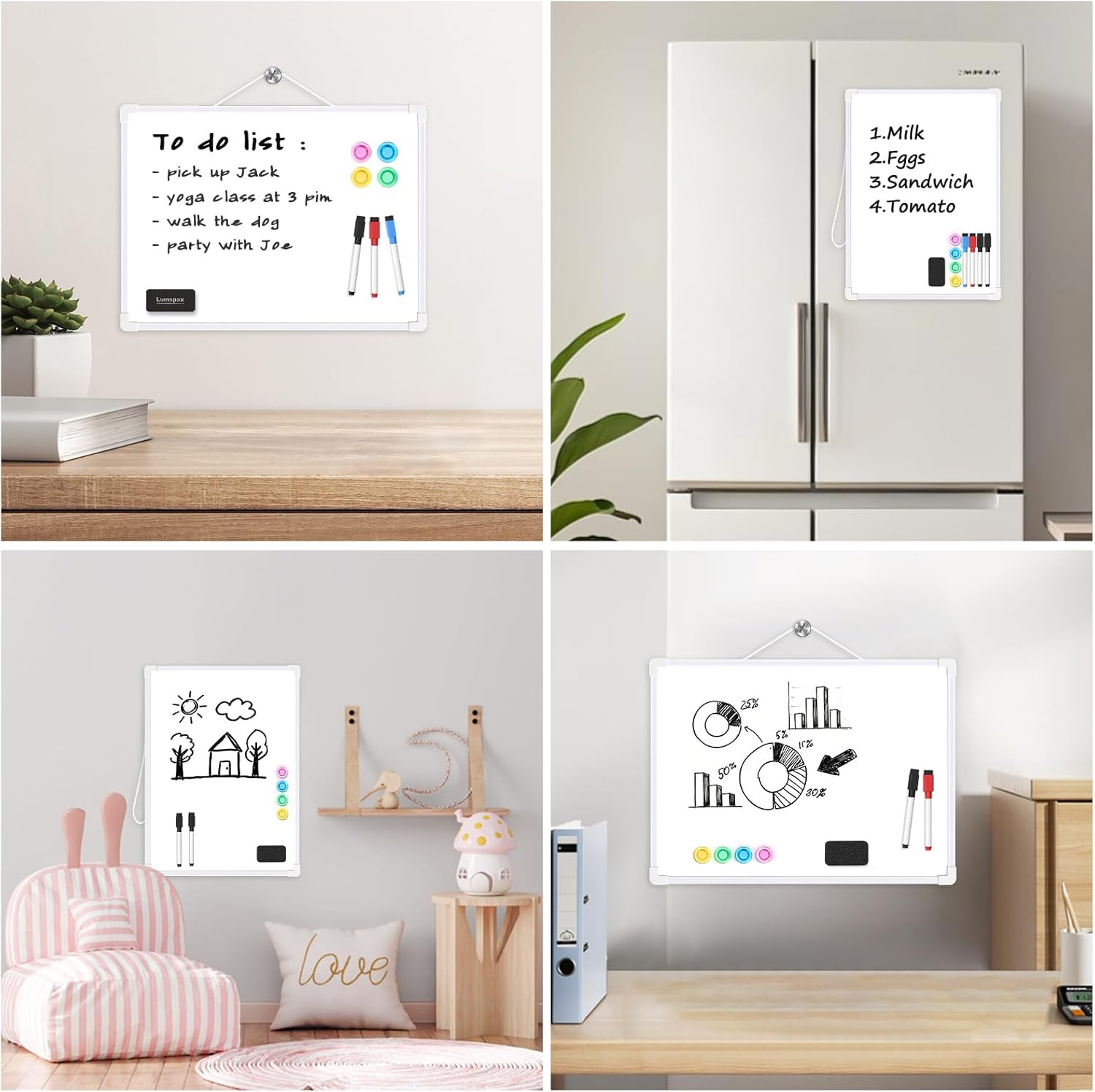 Small Dry Erase Board for Wall, 16″ X 12″ Double-Sided Hanging Whiteboard, Magne