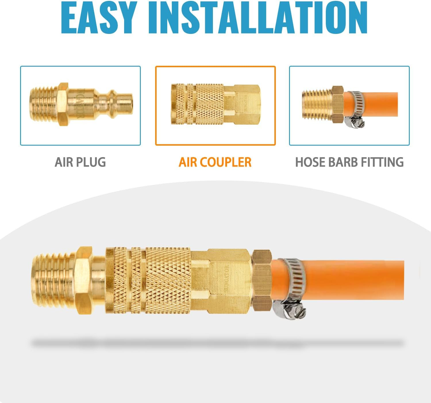 2 Pack 3/8» Female NPT Industrial Air Hose Fitting, Brass 3/8» FNPT to 1/4» F
