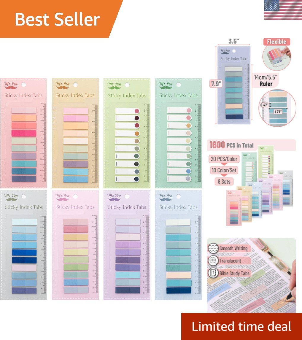 Colorful Sticky Tabs, 1600 Pcs, Transparent Page Markers, Annotating Book Tabs